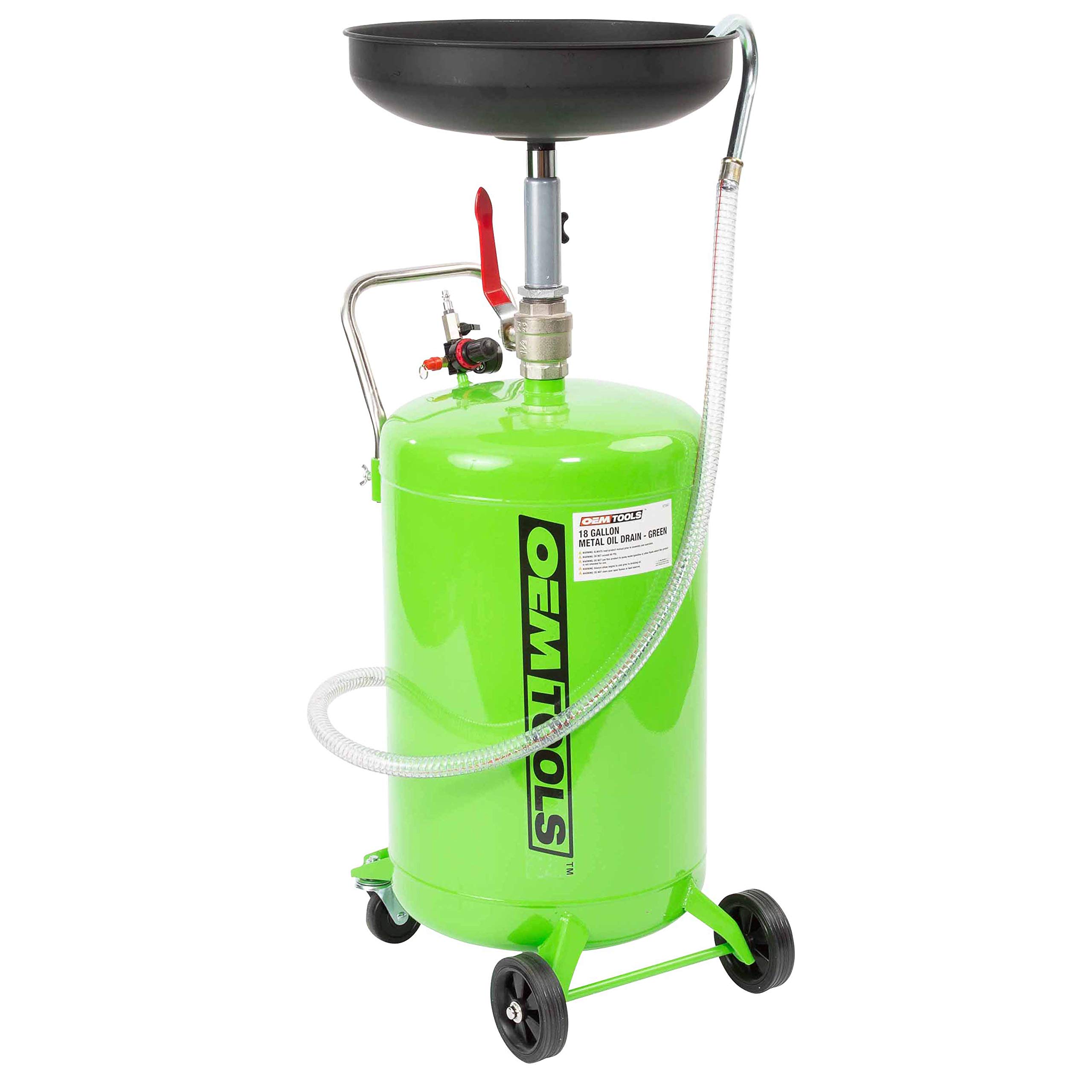 OEMTOOLS 87042 18 Gallon Portable Oil Drain & Waste Oil Container - Heavy Duty Steel Oil Dolly for Easy Motor Oil Changing, Fluid Drainage & Recycling - Perfect for DIY Car Maintenance, Garage Oil Changes & Workshop Fluid Disposal