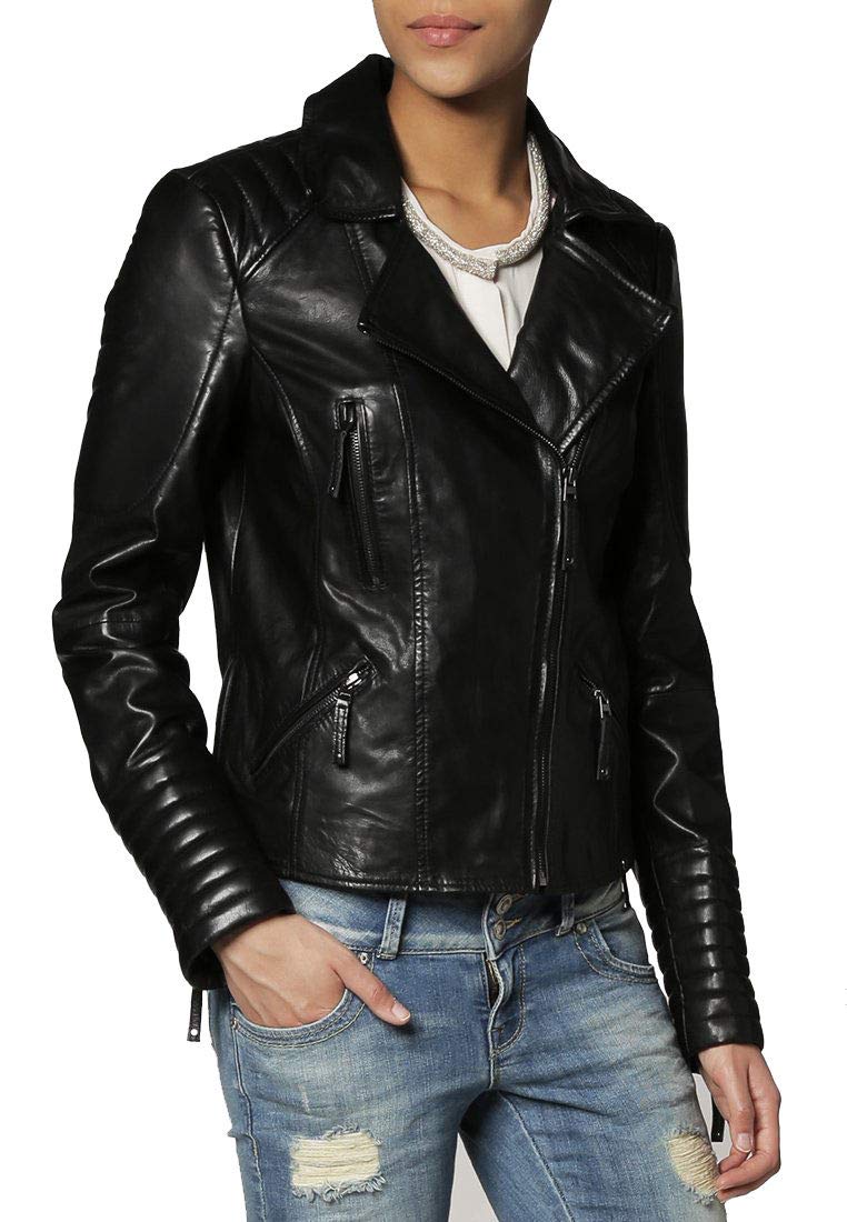 Women's Black Real Leather Motorcycle Jacket - Quilted Bomber Biker Jacket for Stylish Outerwear | Perfect for Riding, Casual Wear & Fashion Outfits
