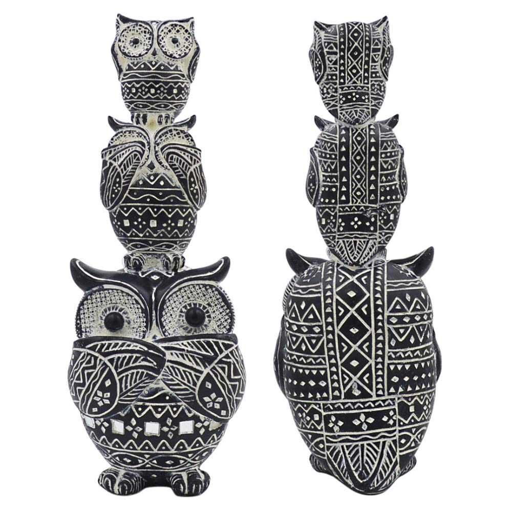 Black Owl Figurine Set - See No Evil, Hear No Evil, Speak No Evil Statues - Home Decor for Living Room, Office & Garden - Unique Gift Idea for Owl Lovers