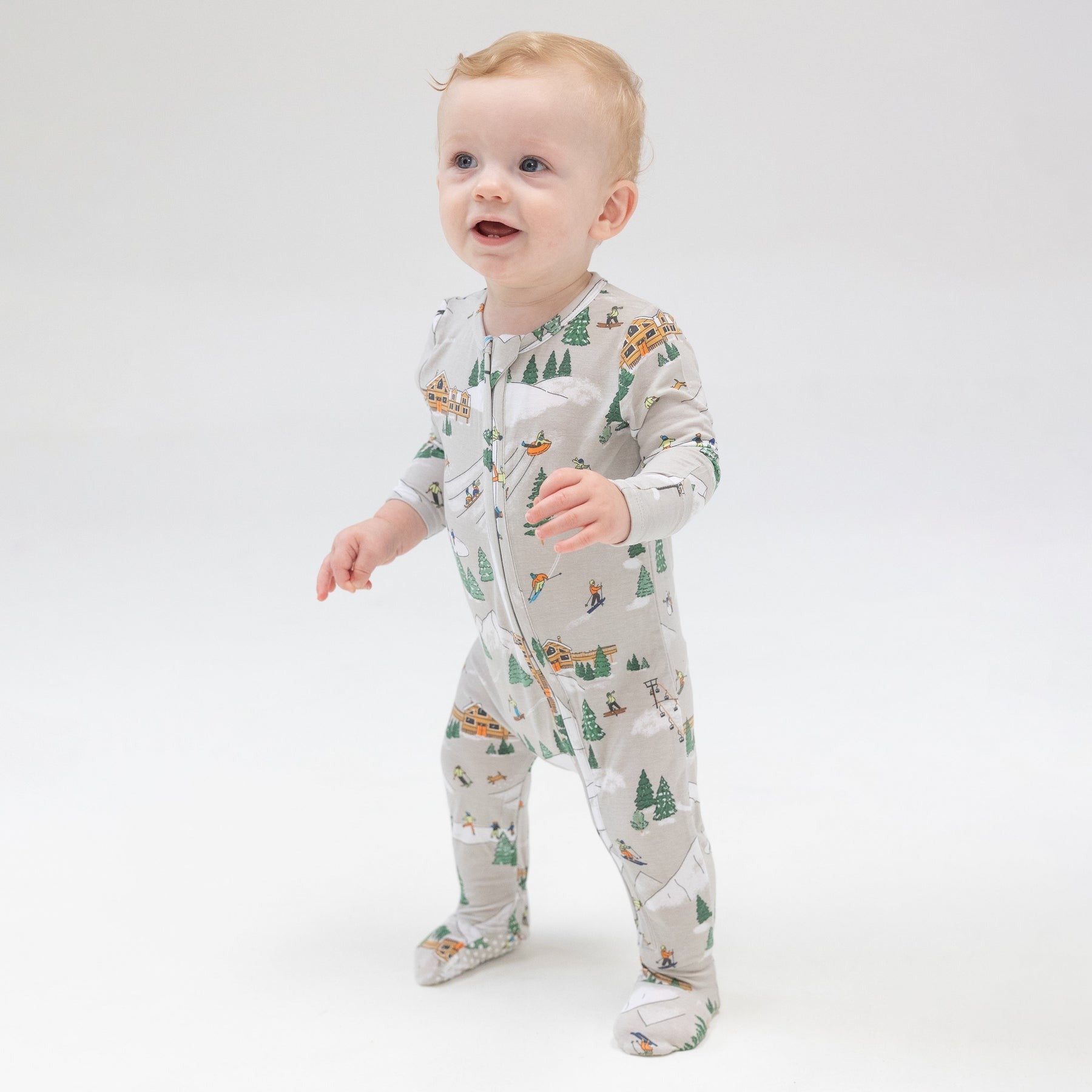 Bamboo 2-Way Zipper Footie Pajamas - Warm Winter Thermal Sleepwear for Kids & Adults - Soft Grey Fleece Onesie - Perfect for Skiing, Snowboarding & Cozy Nights at Home