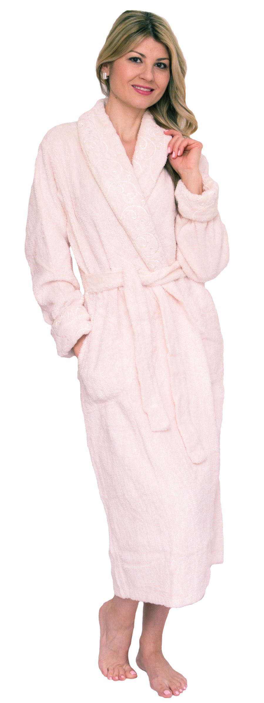 Women's Chenille Robe with Shawl - Soft Plush Bathrobe for Spa & Lounge - Champagne Cream Color - Cozy Homewear for Relaxation & Self-Care Moments