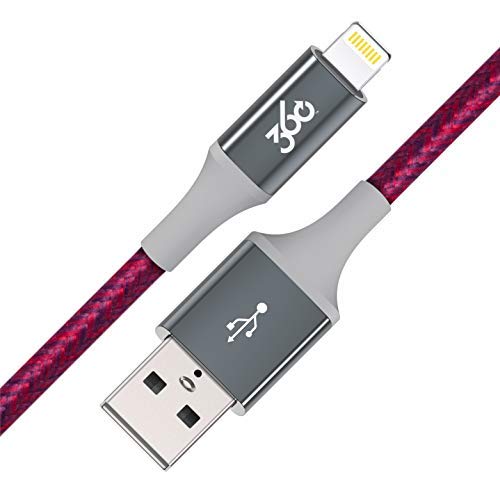 360 Electrical Habitat 4ft Premium Braided Charging Cable with Lightning Connector - MFi Certified Fast Charging Cord for iPhone & iPad (Cranberry) | Perfect for Home, Office & Travel Use