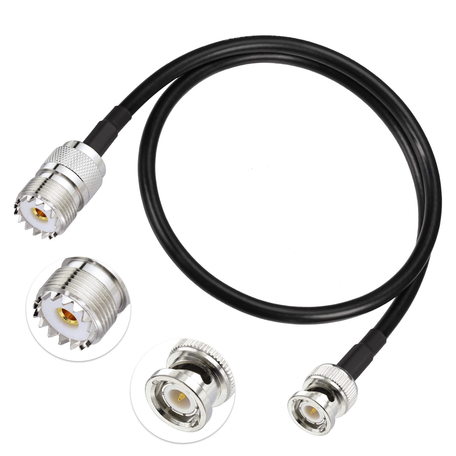 Eightwood UHF Female SO239 to BNC Male Adapter Antenna Jumper Cable RG58 1.6 Feet - Compatible with Handheld CB Radio, Amateur Radio, Ham Radio, Radio Scanner - Perfect for Mobile Communication, Emergency Kits & Outdoor Adventures