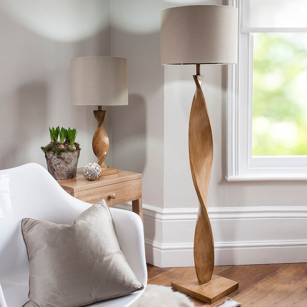 Bellatrix Modern Floor Lamp with Wood Finish - E27 Socket for Living Room, Bedroom, or Office Lighting