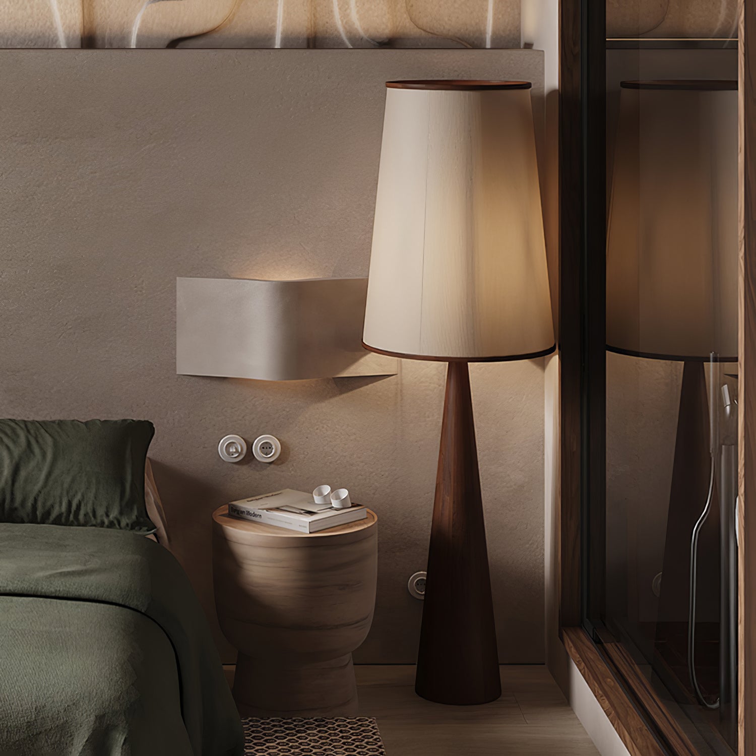 Modern Faux Wood Conical Floor Lamp - Adjustable Height Standing Light for Living Room, Bedroom & Office - Warm White LED Lighting for Cozy Home Decor