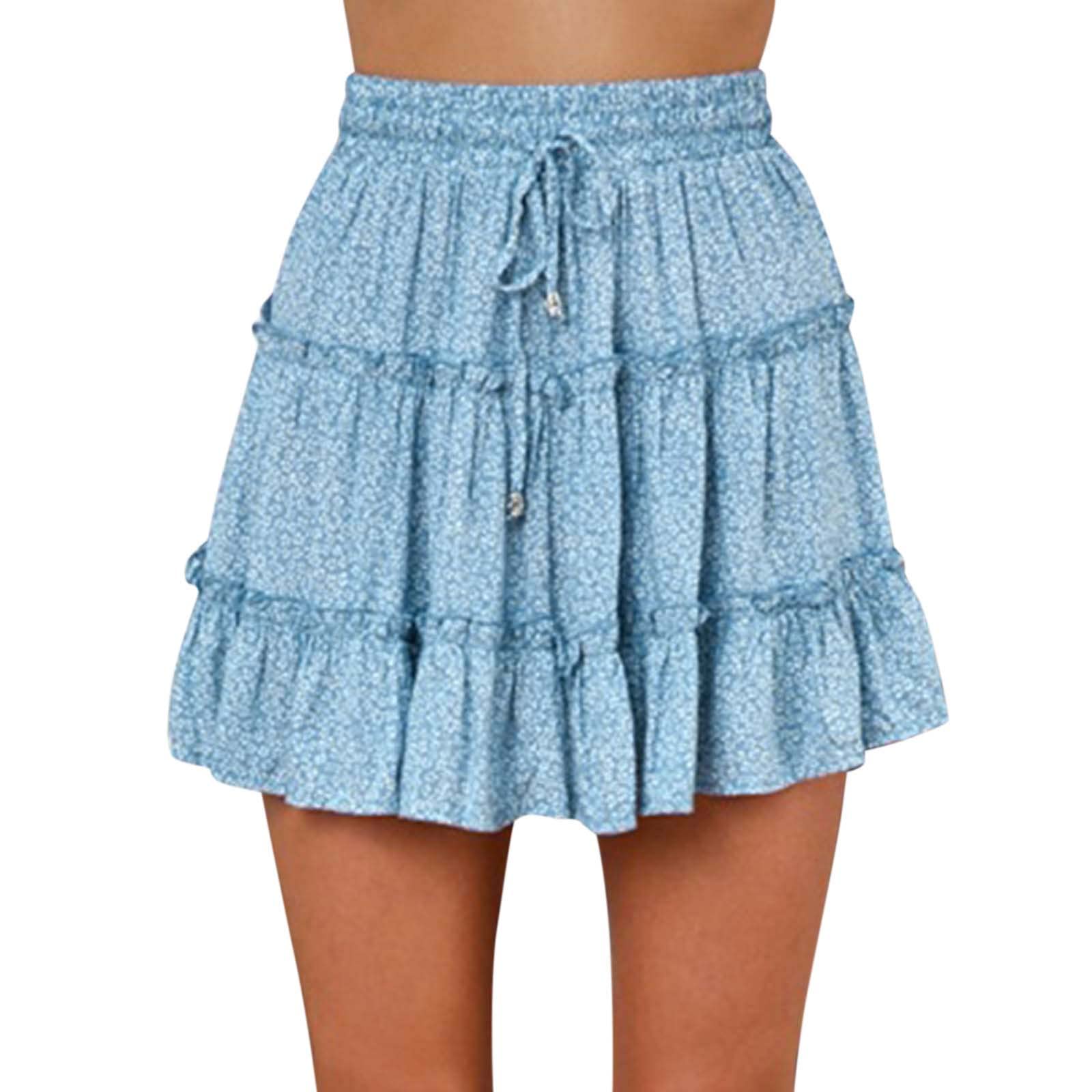 Boho Floral Print Mini Skirt for Women - High Waist Summer Skirt with Drawstring & Tiered Design | Perfect for Beach Vacations, Music Festivals & Casual Outings