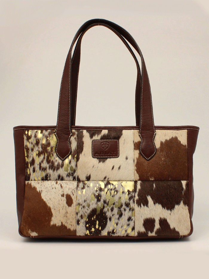 Ariat Women's Calf Hair Patchwork Savannah Collection Tote Bag in Brown - Stylish Cowgirl Purse for Western Fashion & Everyday Use