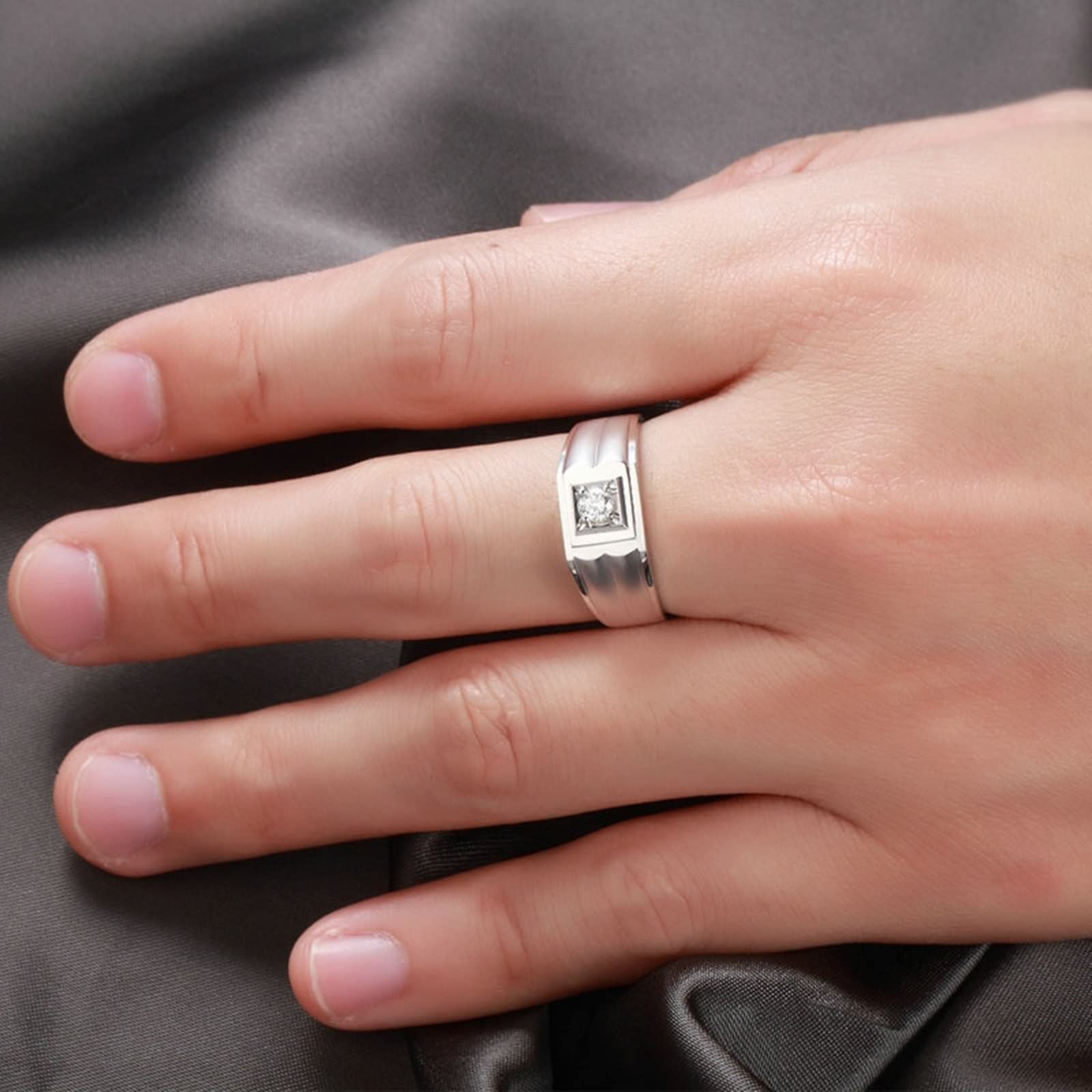 18K White Gold Matte Men's Wedding Band with 0.14ct I J Diamond - Simple Engagement Ring for Men, Perfect for Proposals and Anniversaries