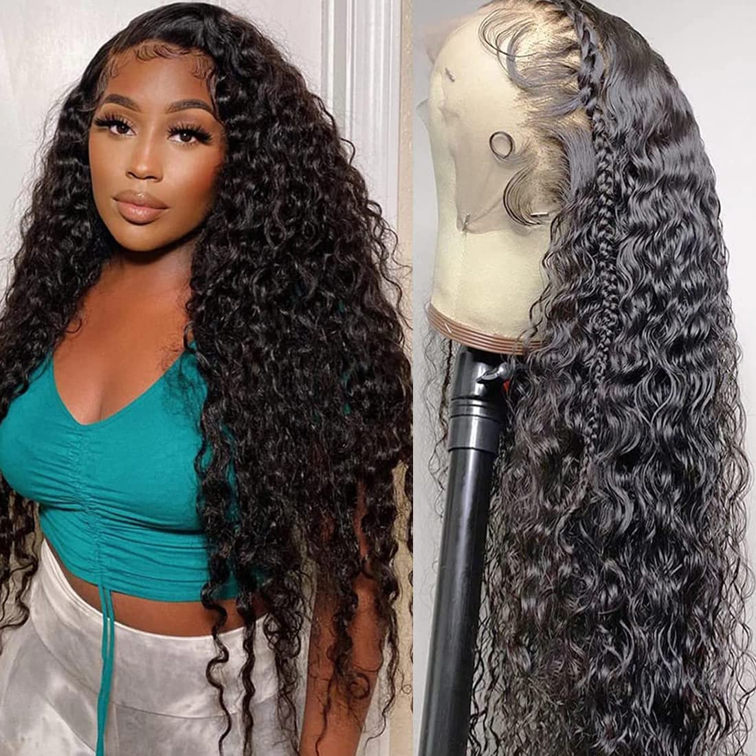 MSGEM 13x4 Lace Front Wigs Human Hair - 180% Density Water Wave Wigs for Black Women | HD Frontal Wet & Wavy Pre-Plucked Wig with Baby Hair | Natural Color 30 Inch | Perfect for Daily Wear, Parties, Weddings & Special Occasions