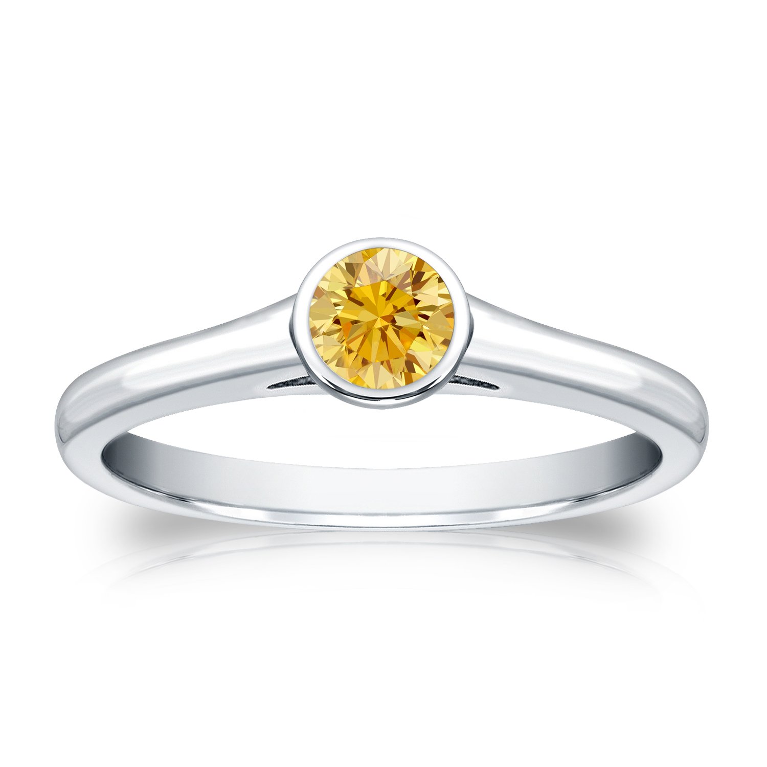 Platinum Round-Cut Yellow Diamond Bezel Solitaire Ring (1/3 cttw, Yellow, I1-I2) Size 4-9 - Perfect for Engagement, Anniversary, or Special Occasions
