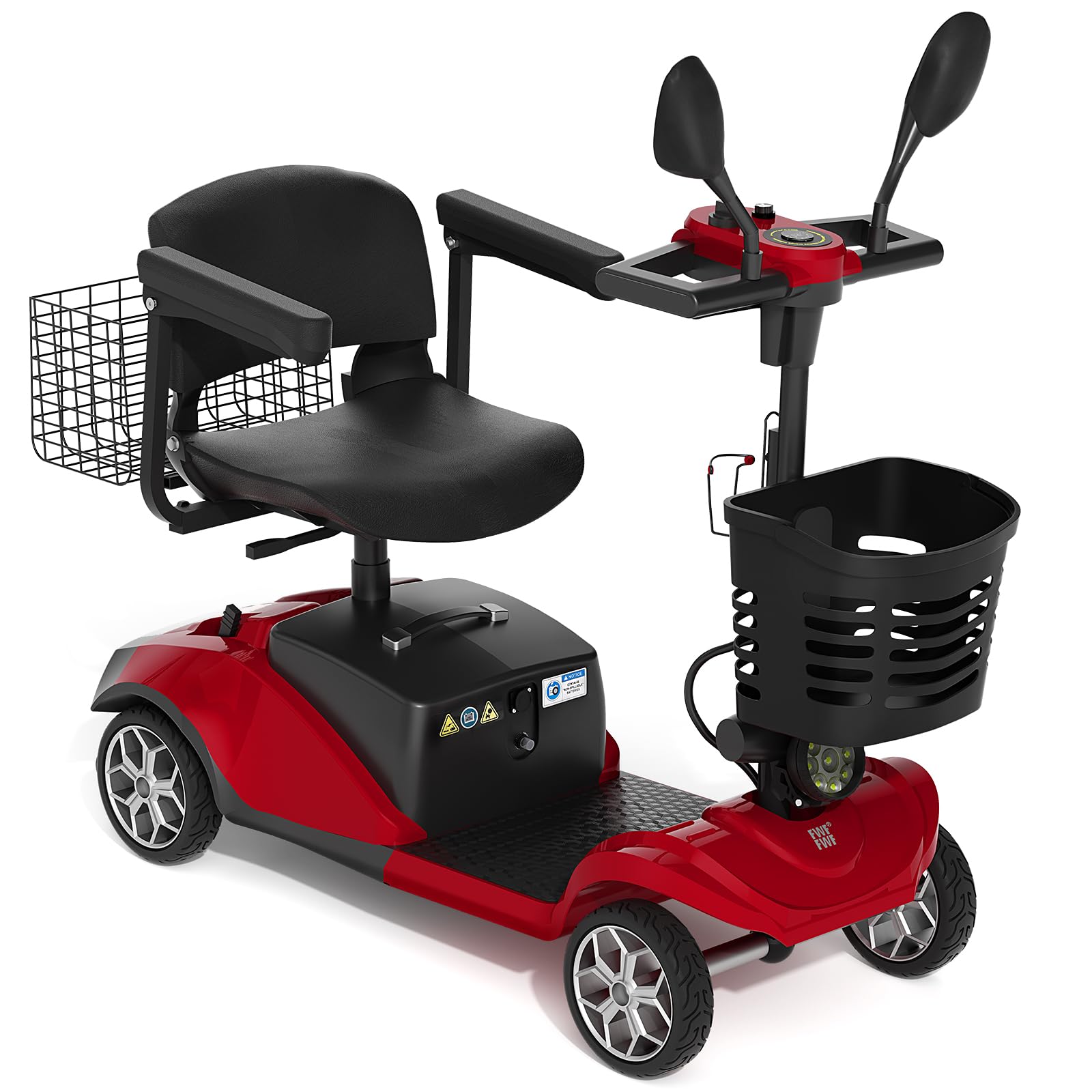 **DA-021 4-Wheel Folding Electric Mobility Scooter for Adults & Seniors - Lightweight, Collapsible Design with Emergency Brake, Removable Battery & Basket, Swivel Seat & Cup Holder (Red) - Ideal for Indoor/Outdoor Use, Shopping & Travel**