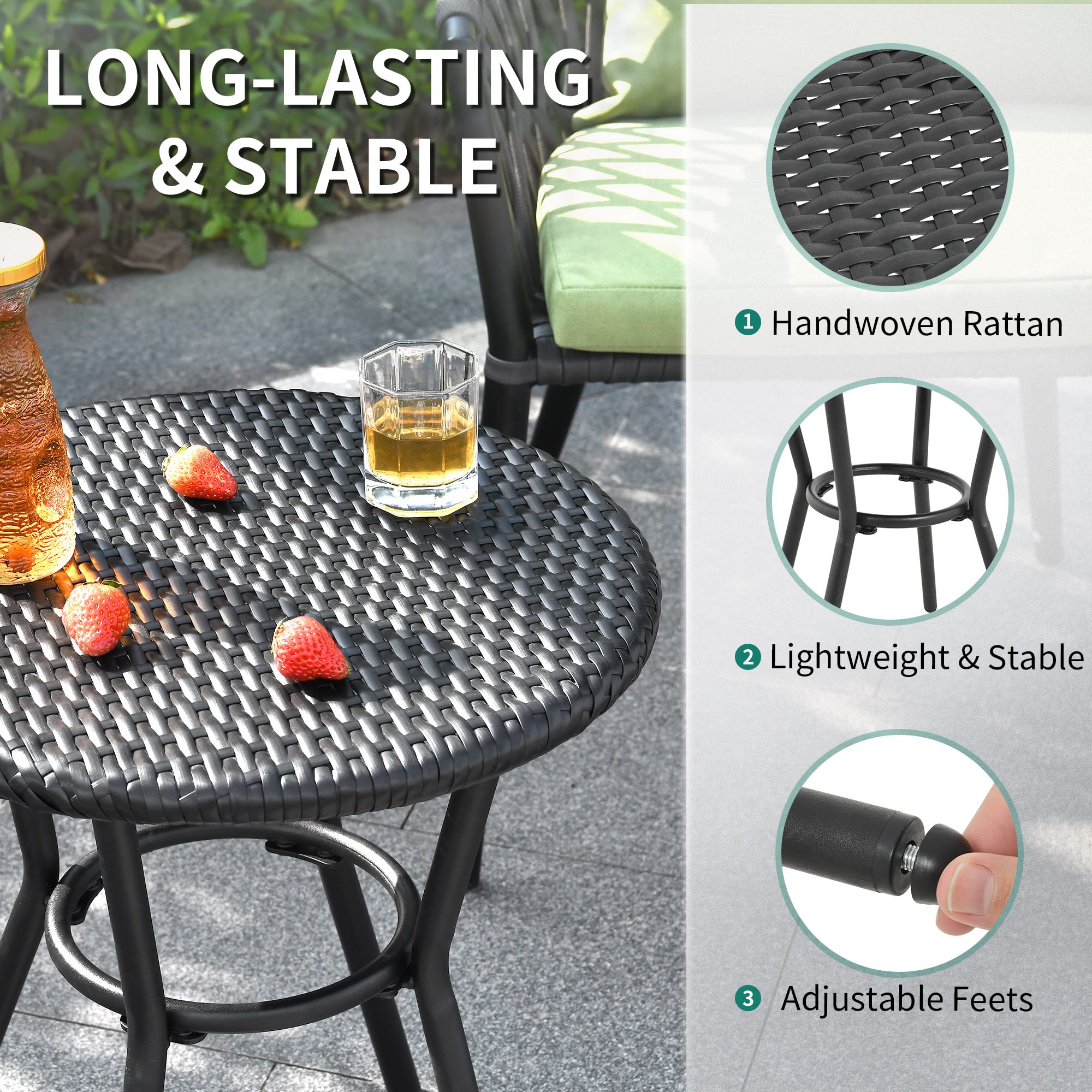 YITAHOME All-Weather PE Rattan Round Coffee Table with Tempered Glass Top - Outdoor Patio Side Table for Garden, Backyard, Porch - Perfect for Poolside Lounging, BBQ Parties & Outdoor Entertaining - Black