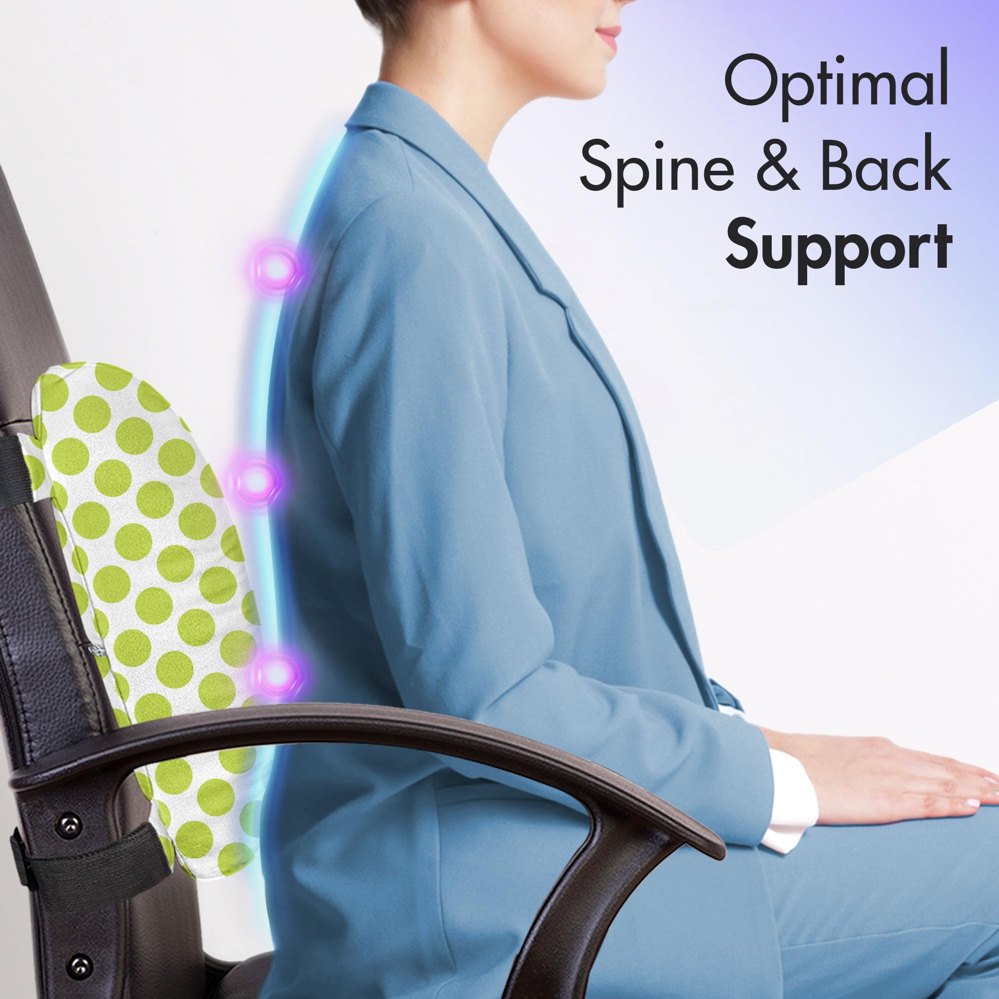 Ambesonne Lime Green Lumbar Support Pillow - Polka Dot Design for Office Chair & Car Seat - High Density Foam Back Cushion (14