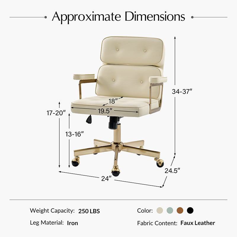 Denise Upholstered Swivel Office Chair - Ergonomic Executive Desk Chair with Adjustable Height & Lumbar Support - Perfect for Home Office, Gaming & Conference Rooms