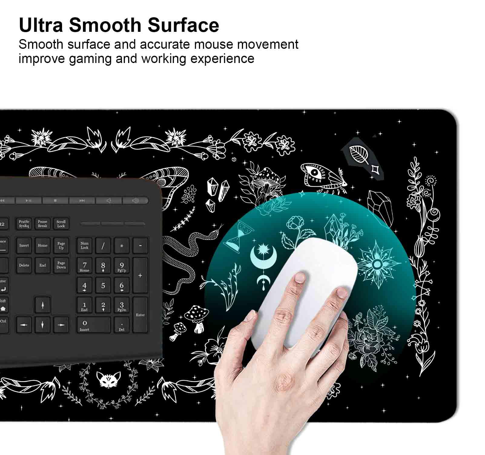 Gothic Large Mouse Pad - Black Occult XXL Desk Mat with Celestial Mushroom Design for Gaming & Office Use | Halloween Witchy Decor | Perfect Gift for Gamers & Office Workers