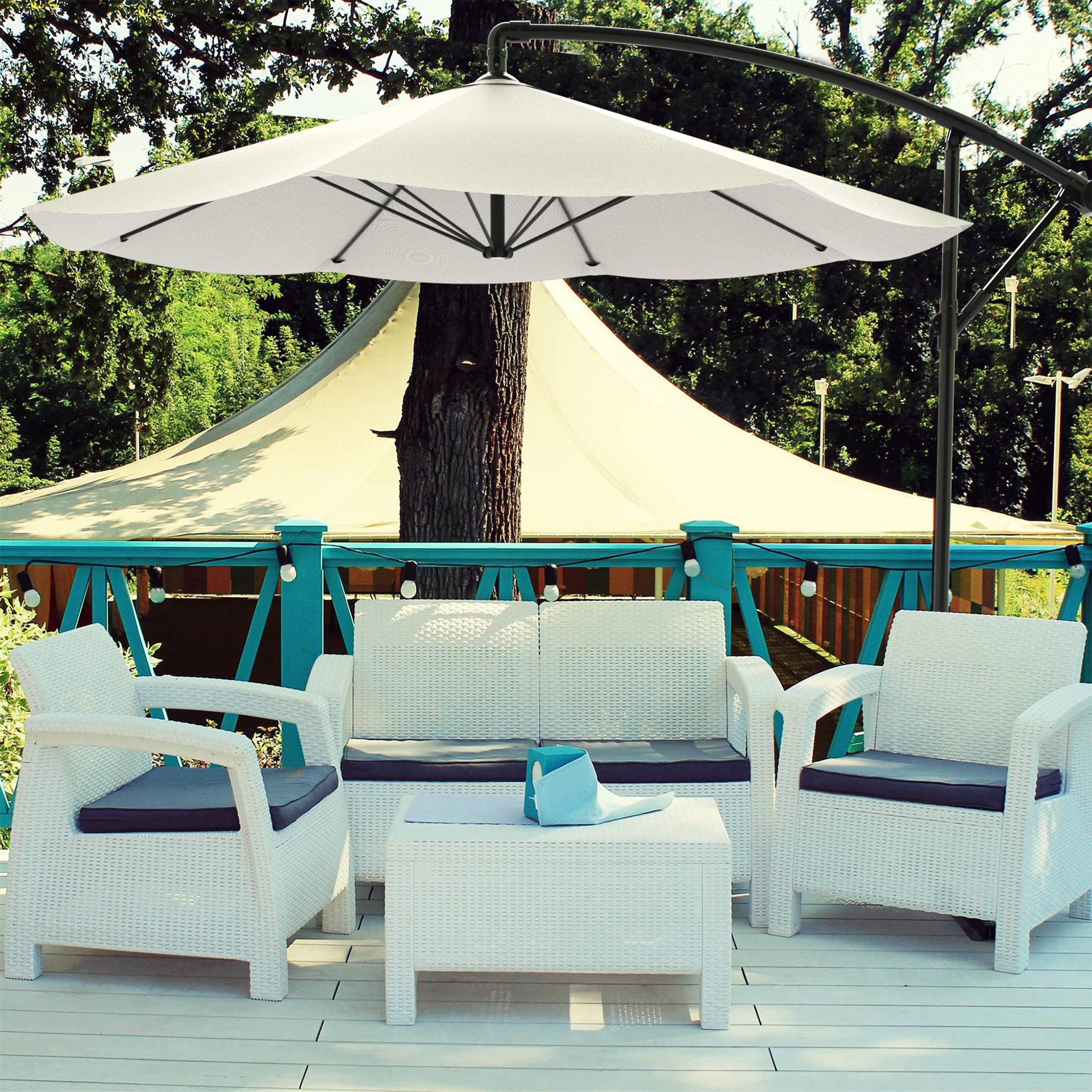 10 ft Pure Garden Offset Patio Umbrella with Crank - Heavy Duty Outdoor Cantilever Umbrella for Backyard, Poolside, Deck & Patio - UV Protection Sun Shade for Relaxing & Entertaining