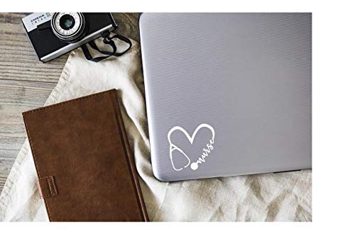 Nurse Heart Vinyl Decal - White 4.5 x 4.3 Inch - Made in USA by Foxtail Decals - Waterproof Sticker for Car Windows, Laptops, Tablets, Water Bottles - Perfect for Nurses, Medical Professionals & Healthcare Appreciation Gifts