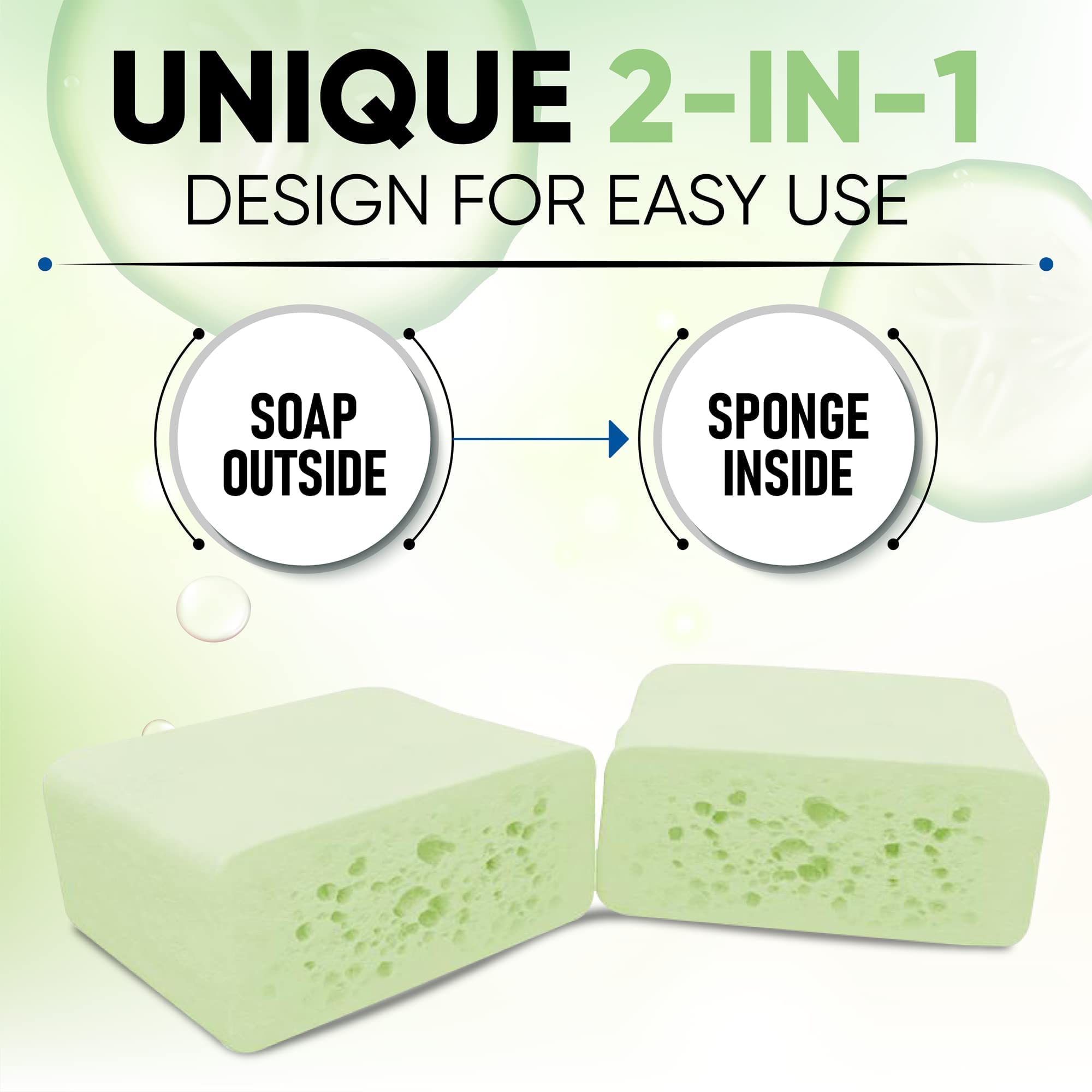T.Taio Exfoliating Soap Sponge - Deep Cleansing Shower Scrubber for Body & Face - Oil Removal & Dead Skin Exfoliation - Massage & Lather for Feet, Elbows & Back - Cucumber Melon Scented Bath Accessories - Perfect for Spa Day & Dry Skin Care