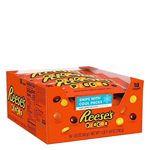 REESE'S PIECES Peanut Butter Candy - 18 Pack of 1.53 oz Bags | Movie Theater Snacks, Halloween Treats & Party Favors | Perfect for Movie Nights, Trick-or-Treating & Gift Baskets