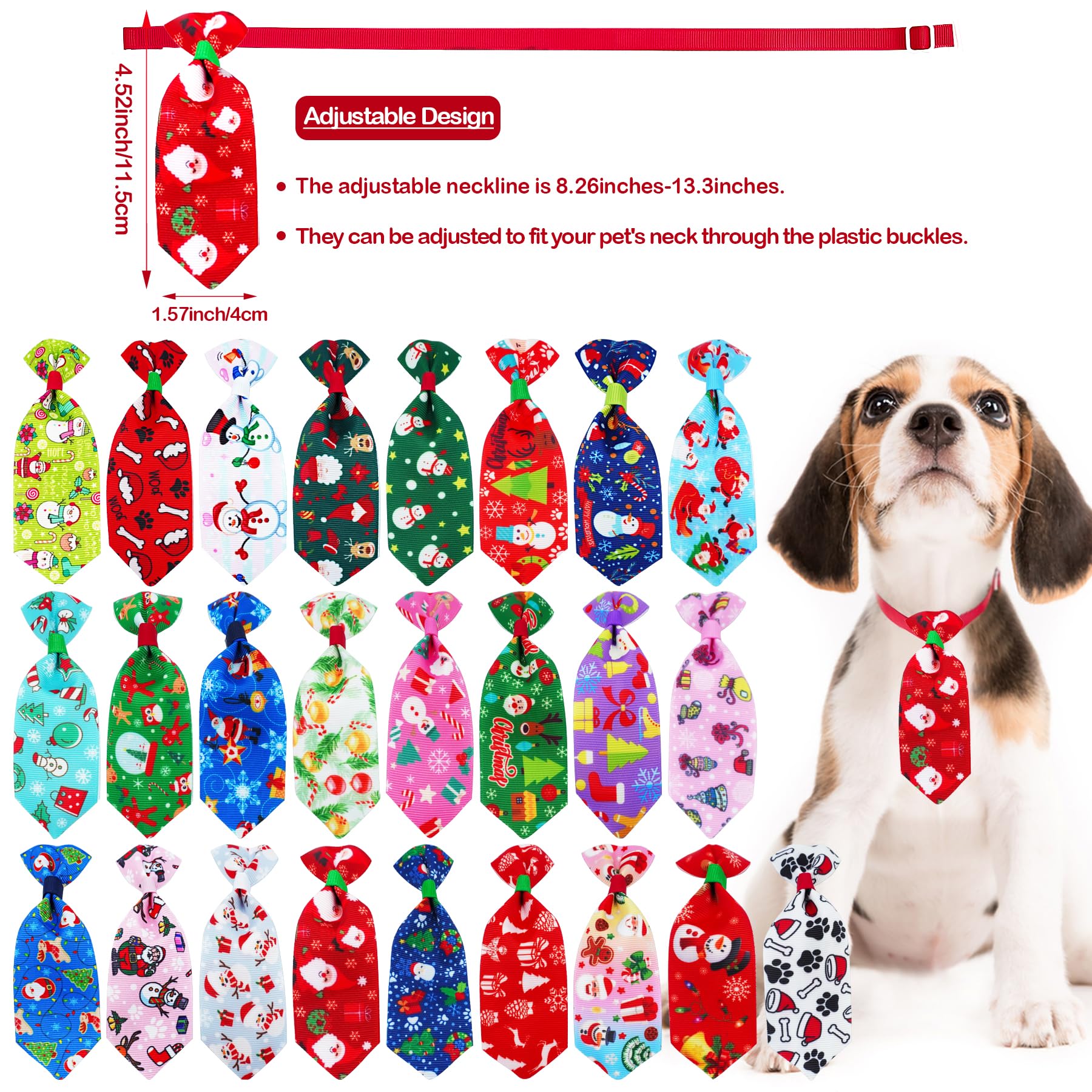 100pcs Christmas Dog Bow Ties Bulk - Adjustable Pet Neckties for Small & Medium Dogs - Holiday Puppy Accessories with Collar Charm & Paw Patterns (25 Styles) - Perfect for Christmas Parties, Pet Grooming & Festive Celebrations