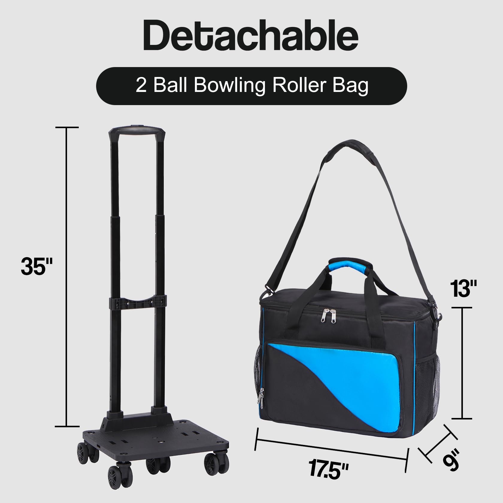 **2 Ball Bowling Bag with Wheels & Shoe Pocket - Durable Roller Bag with Foam Ball Holder & Detachable Design - Perfect Gift for Men & Bowling Enthusiasts - Ideal for League Play, Tournaments & Practice Sessions**