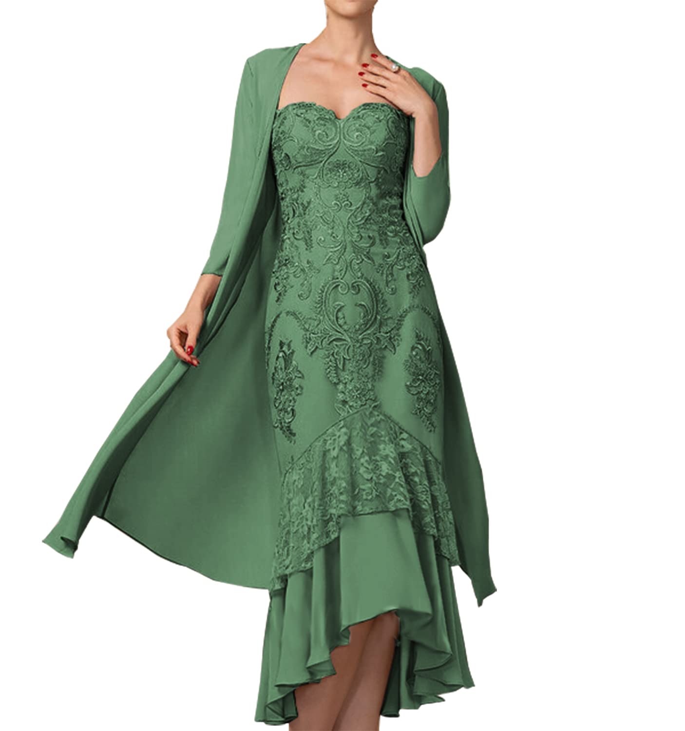 Elegant Mother of The Bride Dress Set with Lace Jacket - Formal Evening Mermaid Gown in Chiffon for Wedding Guests & Special Occasions | Perfect for Church Ceremonies, Receptions & Black Tie Events