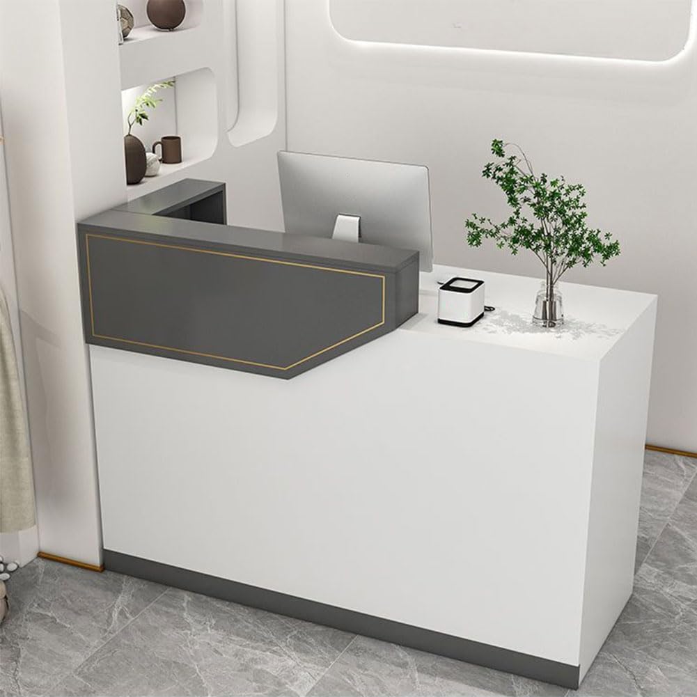 Modern Gray Reception Desk with Counter Front - Professional Receptionist Desk for Office, Hotel, or Retail Store - Perfect for Checkout Counter, Small Reception Areas, and Front Desk Use