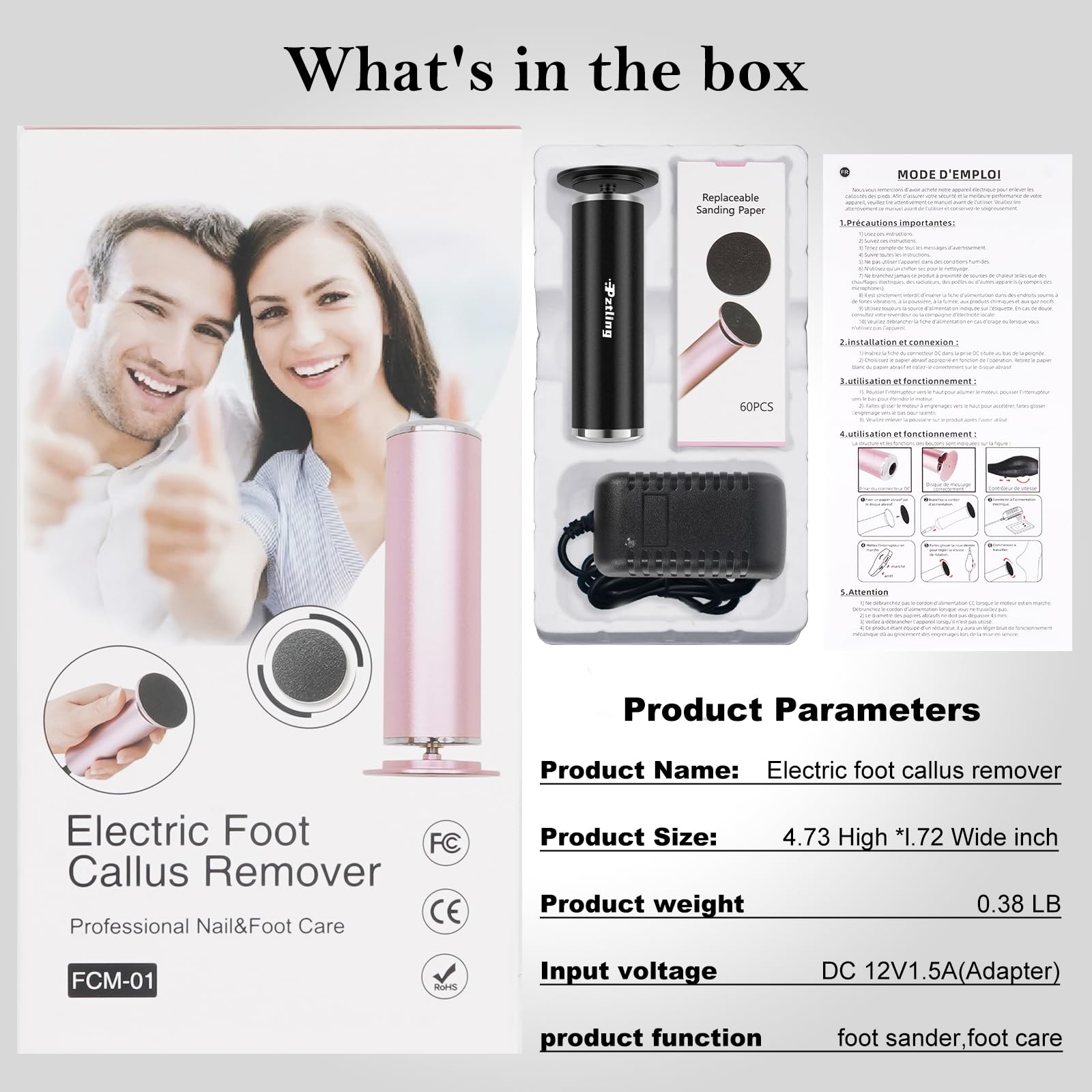 Professional Electric Foot Callus Remover - Adjustable Speed Pedicure Tool with 60 Replacement Sandpaper Discs for Dead Skin & Calluses - Black - Perfect for At-Home Pedicures & Foot Care