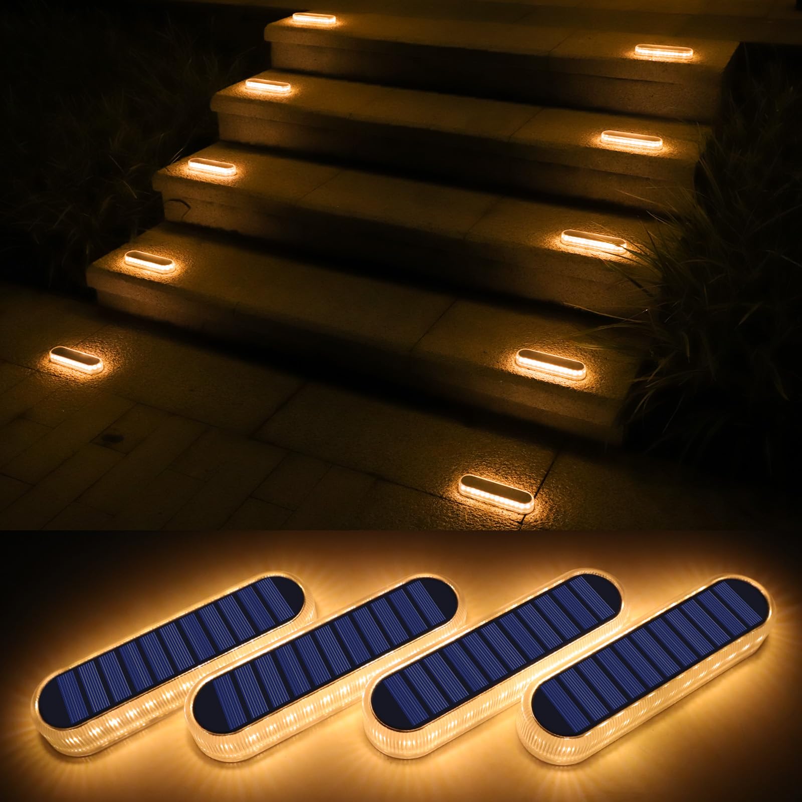 WILLED 4 Pack Solar Step Lights for Outdoor - Warm White Waterproof Solar Deck Lights with Large Solar Panel | Perfect for Steps, Stairs, Dock, Driveway, Walkway, Sidewalk & Garden Lighting