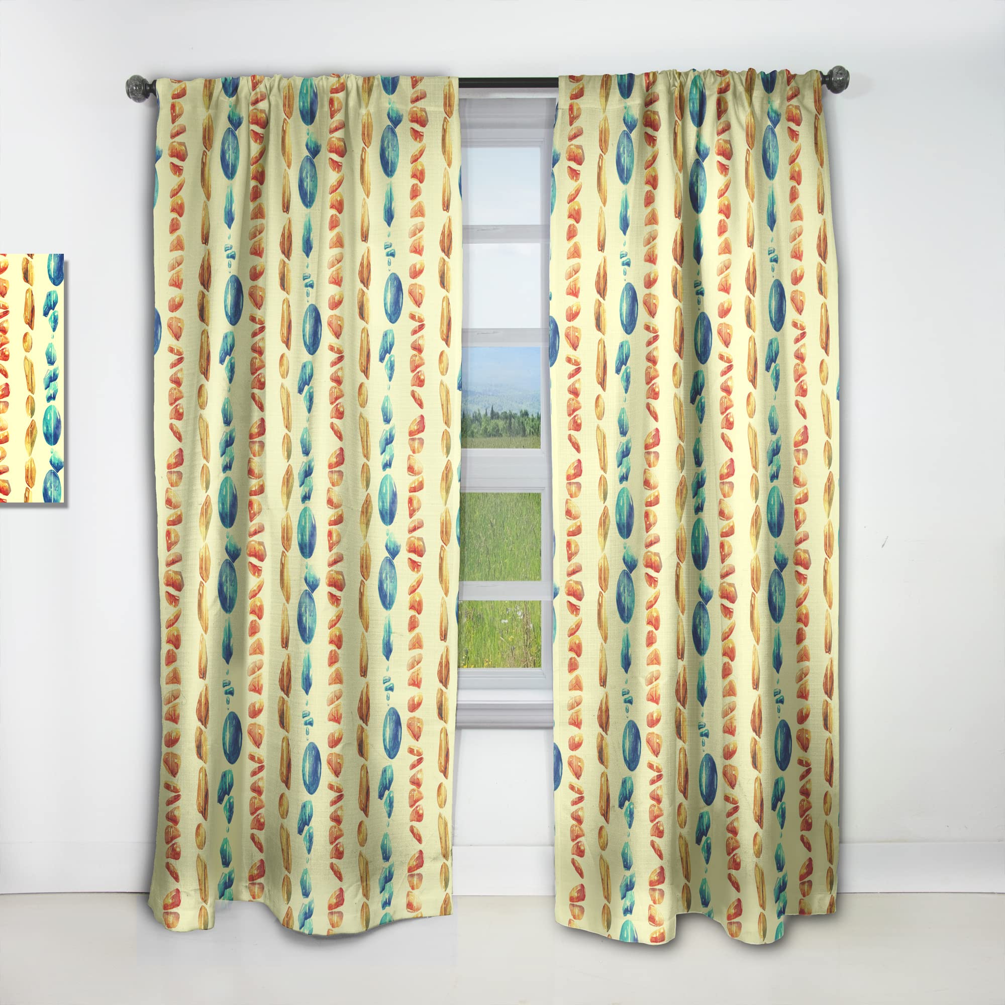 DesignQ Natural Semiprecious Stone Beaded Curtains - Thermal Insulated Single Panel (52x120 inches) for Bedroom & Living Room - Boho Home Decor, Room Divider & Window Treatment