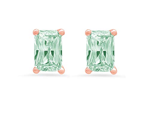 2.0 Carat Emerald Cut Solitaire Stud Earrings - Green Nano Simulated Diamond for Anniversary Gift - 14K Rose Gold Push Back - Perfect for Weddings, Parties & Special Occasions