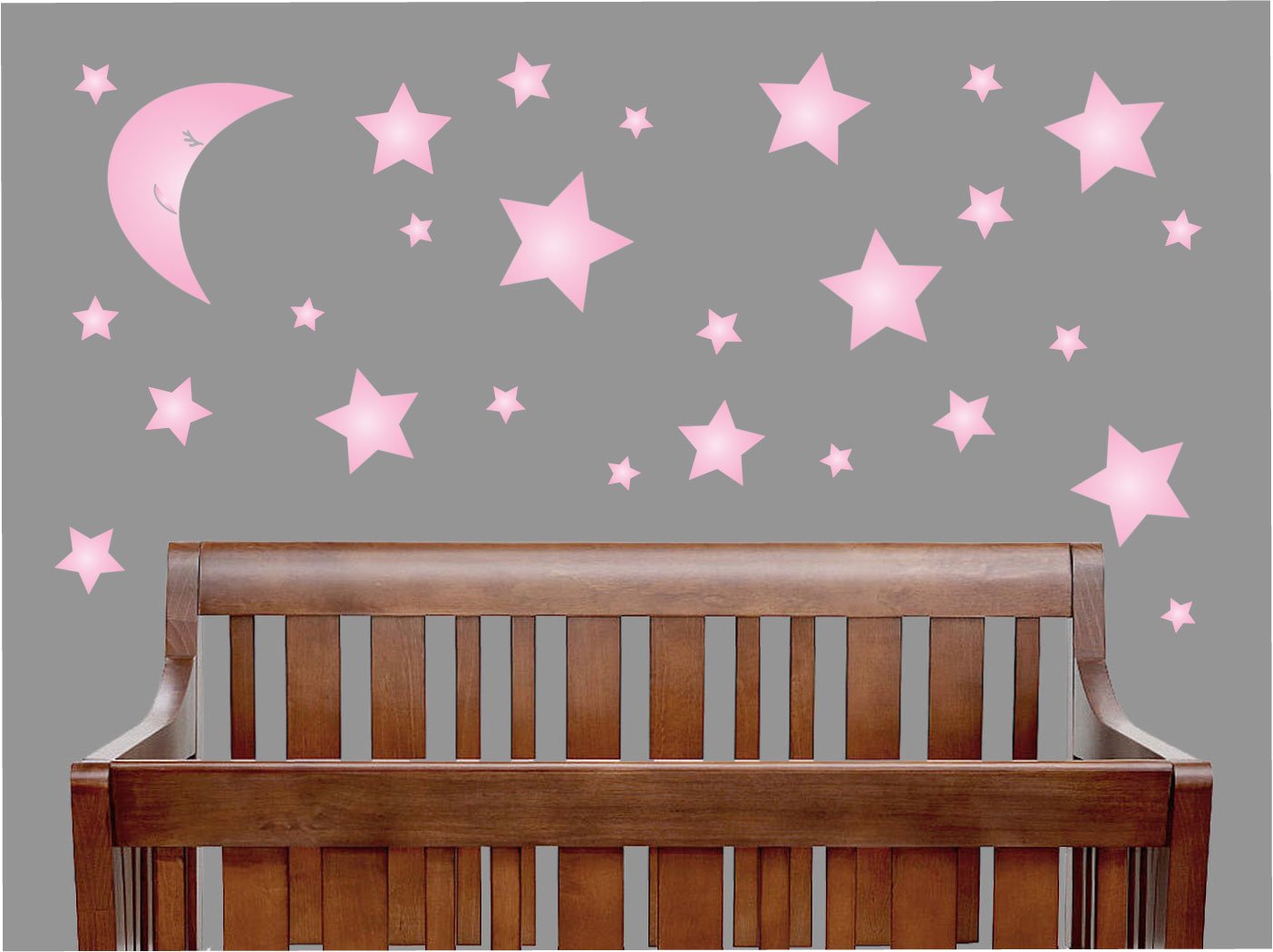 Pink Moon & Star Wall Decals - Nursery Decor for Girls' Room