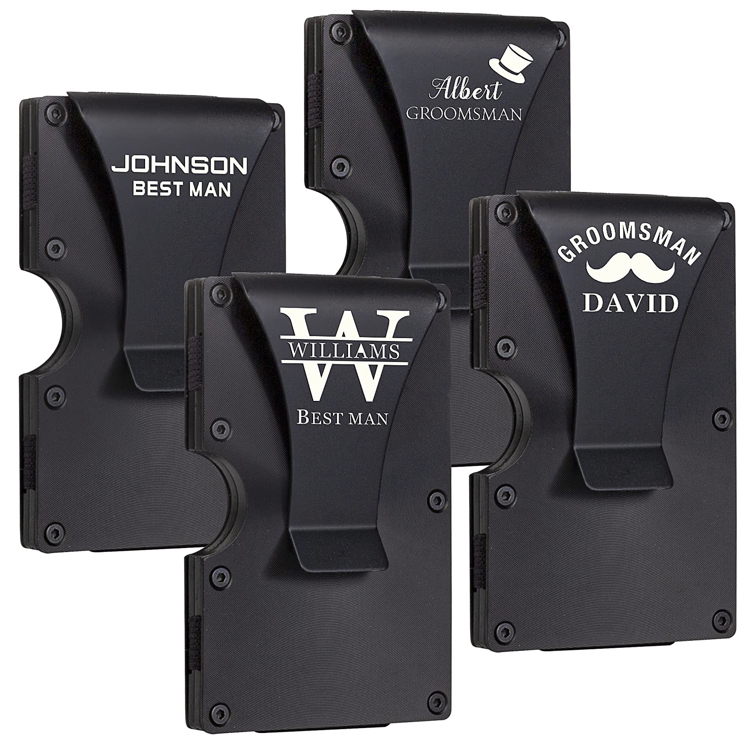 Custom Engraved Groomsmen Wallets Set - Personalized Metal Money Clip & Credit Card Holder - Best Man Wedding Gift Ideas - Black Aluminum Wallets for Groomsmen, Best Man, Ushers - Perfect for Wedding Parties, Bachelor Gifts & Anniversary Presents