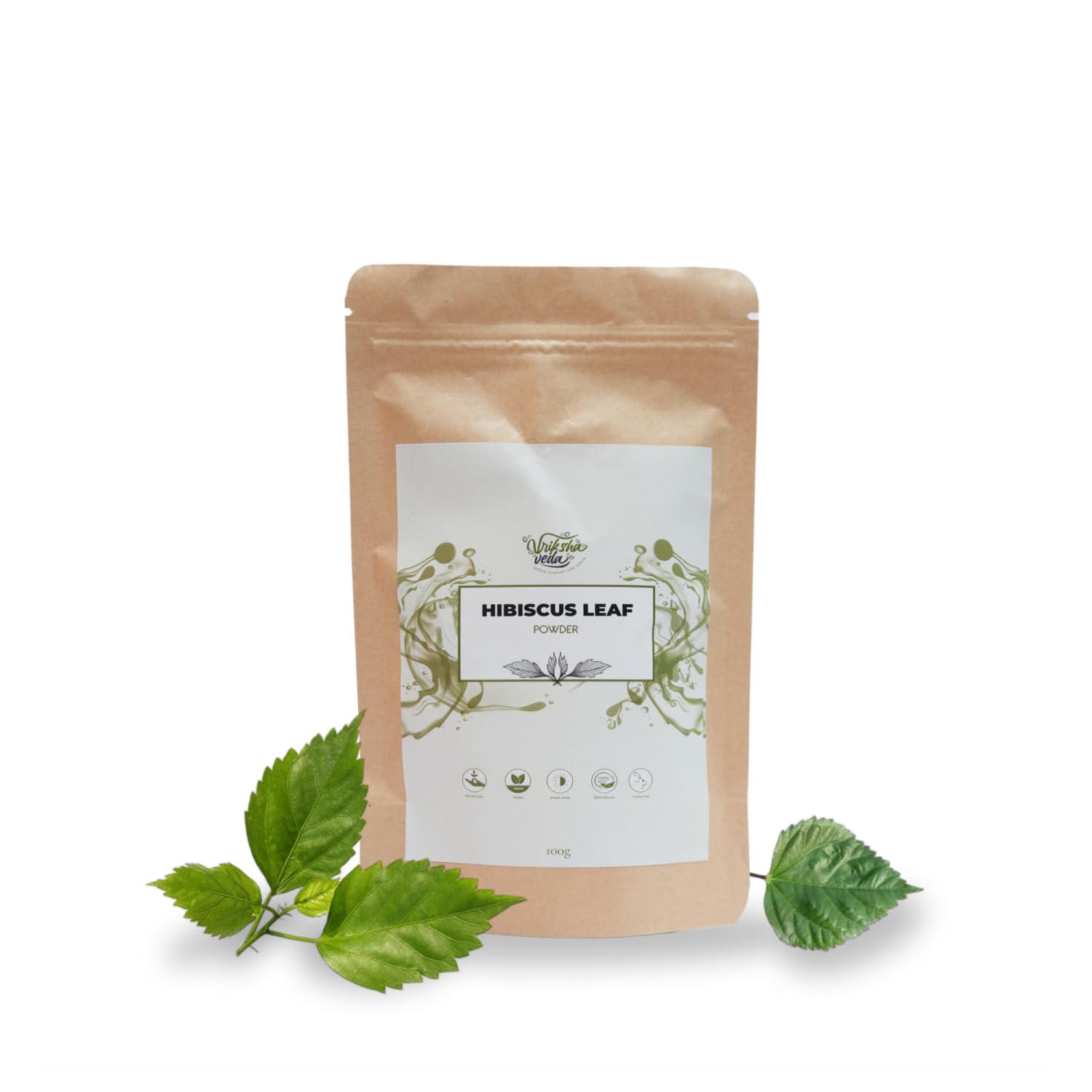 Vriksha Veda Hibiscus Leaf Powder (Rosa Sinensis) - 100% Natural Gudhal Powder for Hair Growth & Anti-Aging - DIY Hair Mask & Face Pack - 100g | Promotes Healthy Hair & Skin Care Routine