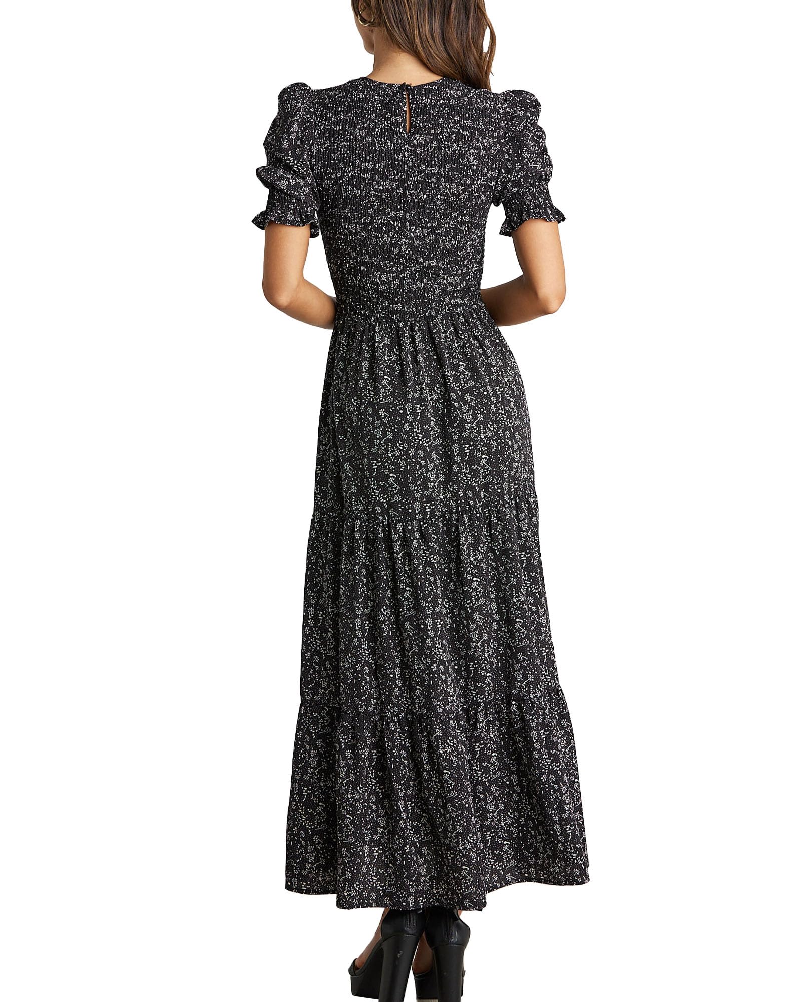 BTFBM Women's Floral Print Boho Maxi Dress - Crew Neck, Ruffle Short Sleeve, Smocked Waist, Flowy Summer Dress for Beach, Vacation & Casual Wear 2025