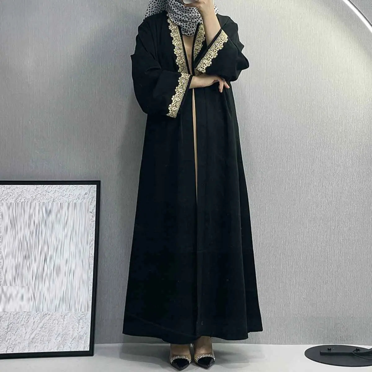 Elegant Broken Twill Embroidery Muslim Women's Cardigan Open Abaya Dress - Perfect for Prayer, Mosque Visits & Modest Fashion