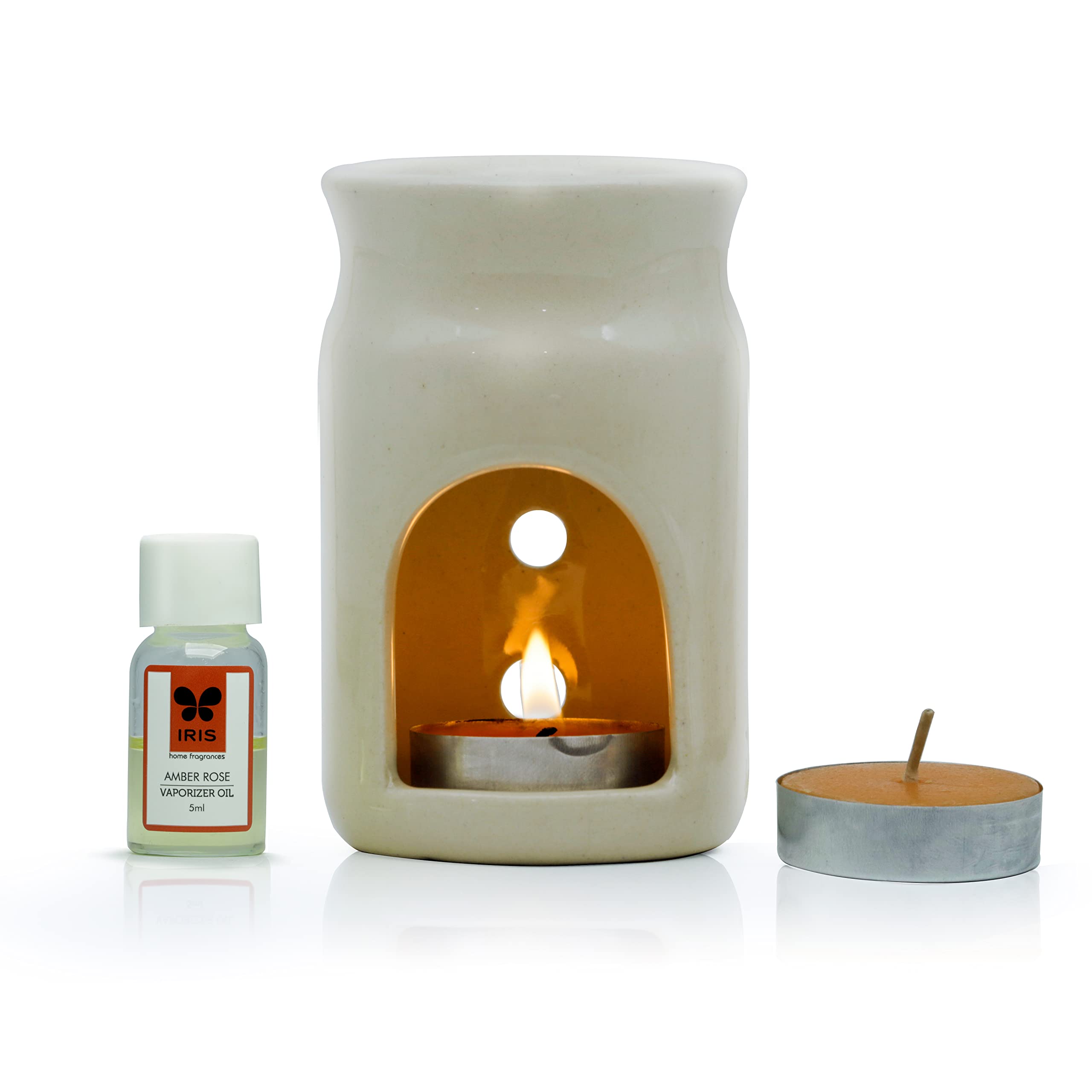IRIS Amber Rose Aromatherapy Vaporizer Set with 2 Tea Light Candles | Natural Chemical-Free Home Fragrance | Room Freshener & Relaxation Gift (12.3x6.6x15.3cm) | Perfect for Bedroom, Bathroom, Yoga Studio & Spa | Made in India