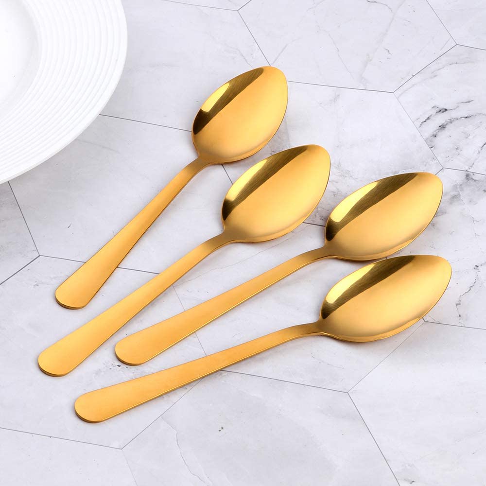 12-Piece MINGYU Stainless Steel Dinner Spoon Set - Gold & Silver 7-inch Soup Spoons, Titanium Coated Tableware for Family Dining, Parties, Restaurants & Weddings | Dishwasher Safe & Durable for Everyday Use