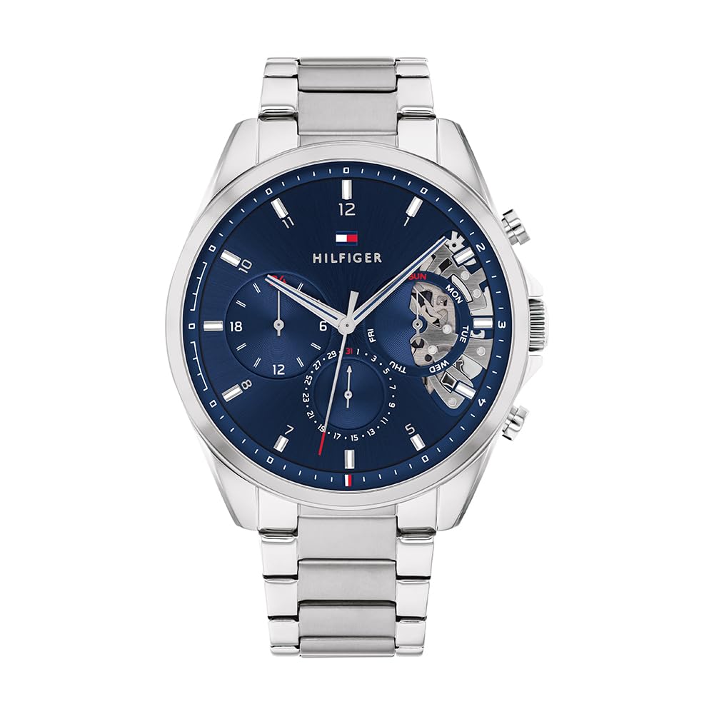 Tommy Hilfiger Men's Analog Multifunction Quartz Watch - Stainless Steel Mesh & Link Bracelet with Leather Strap - Perfect for Business, Casual & Formal Occasions