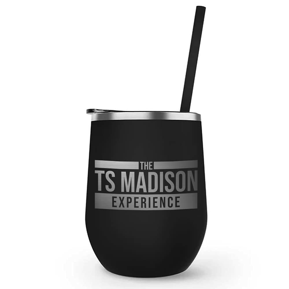 TS Madison Experience Logo Laser Engraved Wine Tumbler with Straw - 20oz Insulated Stainless Steel Cup for Cocktails, Iced Coffee & Outdoor Parties