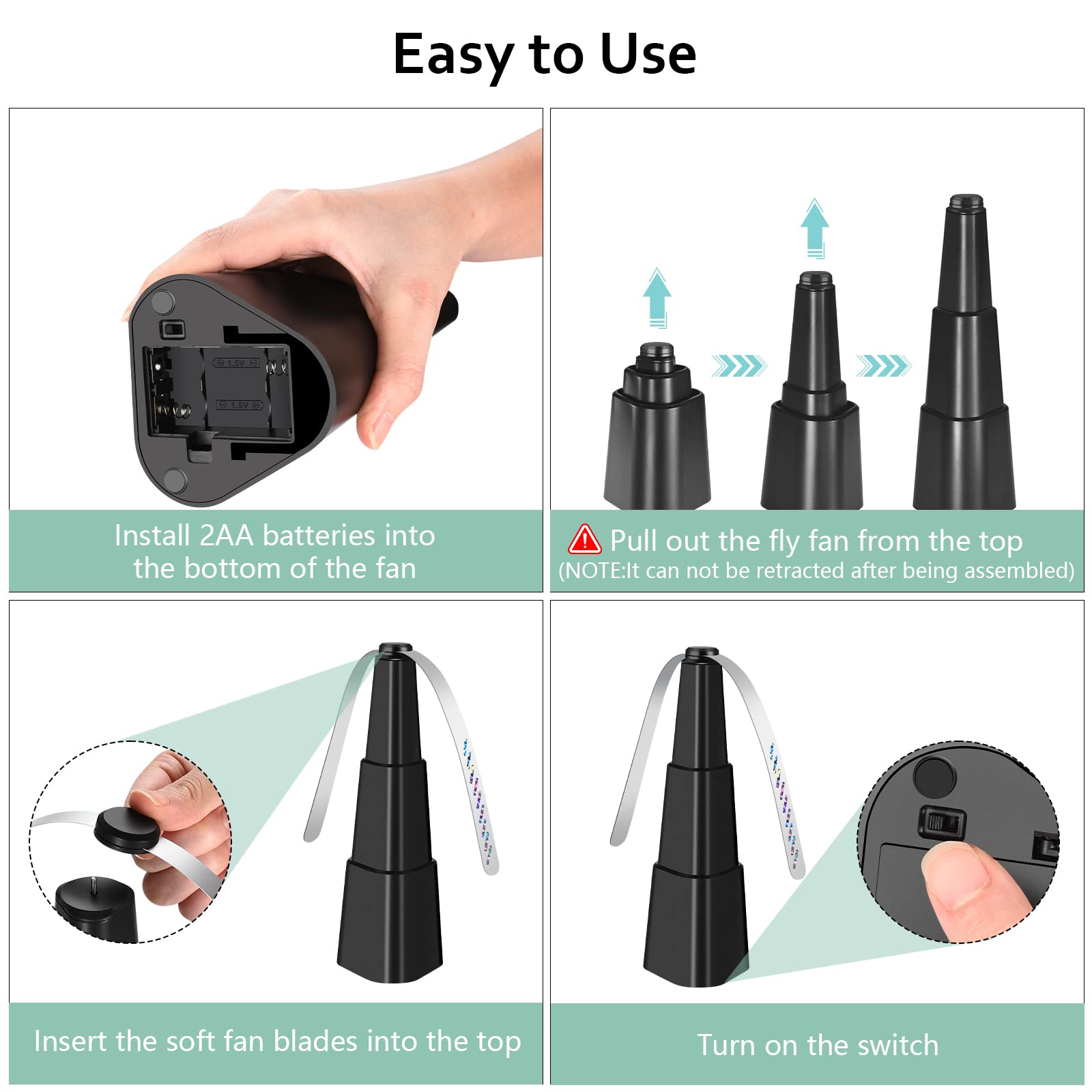 6 Pack Black Portable Fly Repellent Fan for Indoor & Outdoor Use - Keep Flies Away from Food at Parties, BBQs, Picnics, Home & Travel | Easy to Use Table Fan for Dining, Camping & Outdoor Events