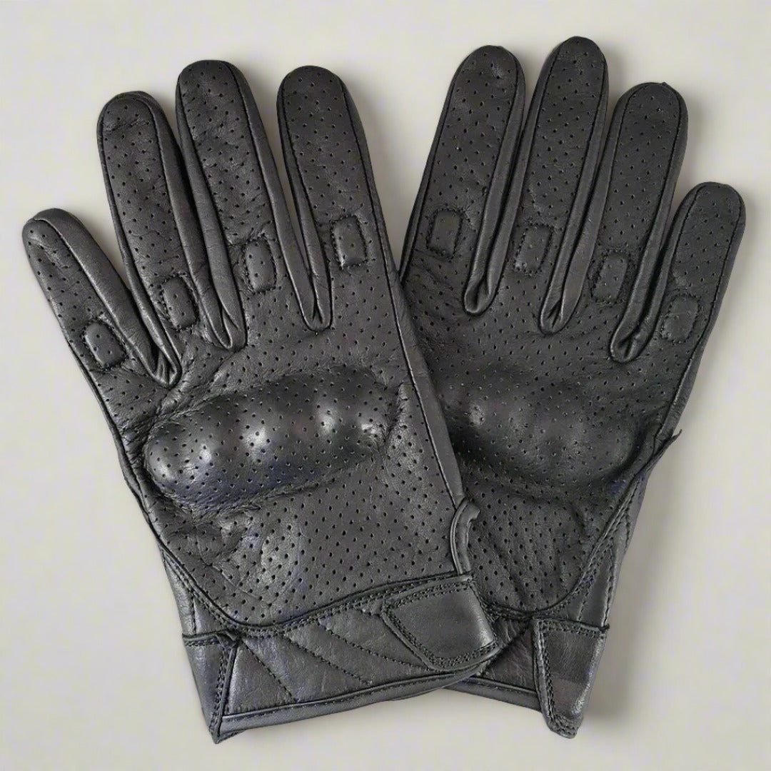 Open Road Men's Perforated Armored Leather Motorcycle Gloves - Breathable Protective Biker Gear for Riding & Racing - Perfect for Summer & Long Distance Motorcycle Trips