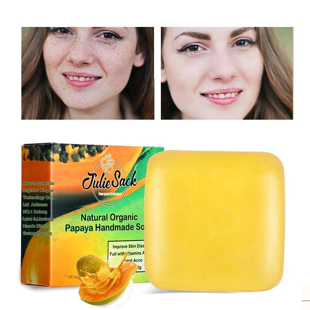 JulieSack Natural Organic Papaya Handmade Exfoliating Soap Bar - 100g | Deep Cleansing, Oil Control & Acne Prevention | Anti-Blackhead & Anti-Wrinkle Moisturizer for Face & Body | Perfect for Daily Skincare & Sensitive Skin Care Routine
