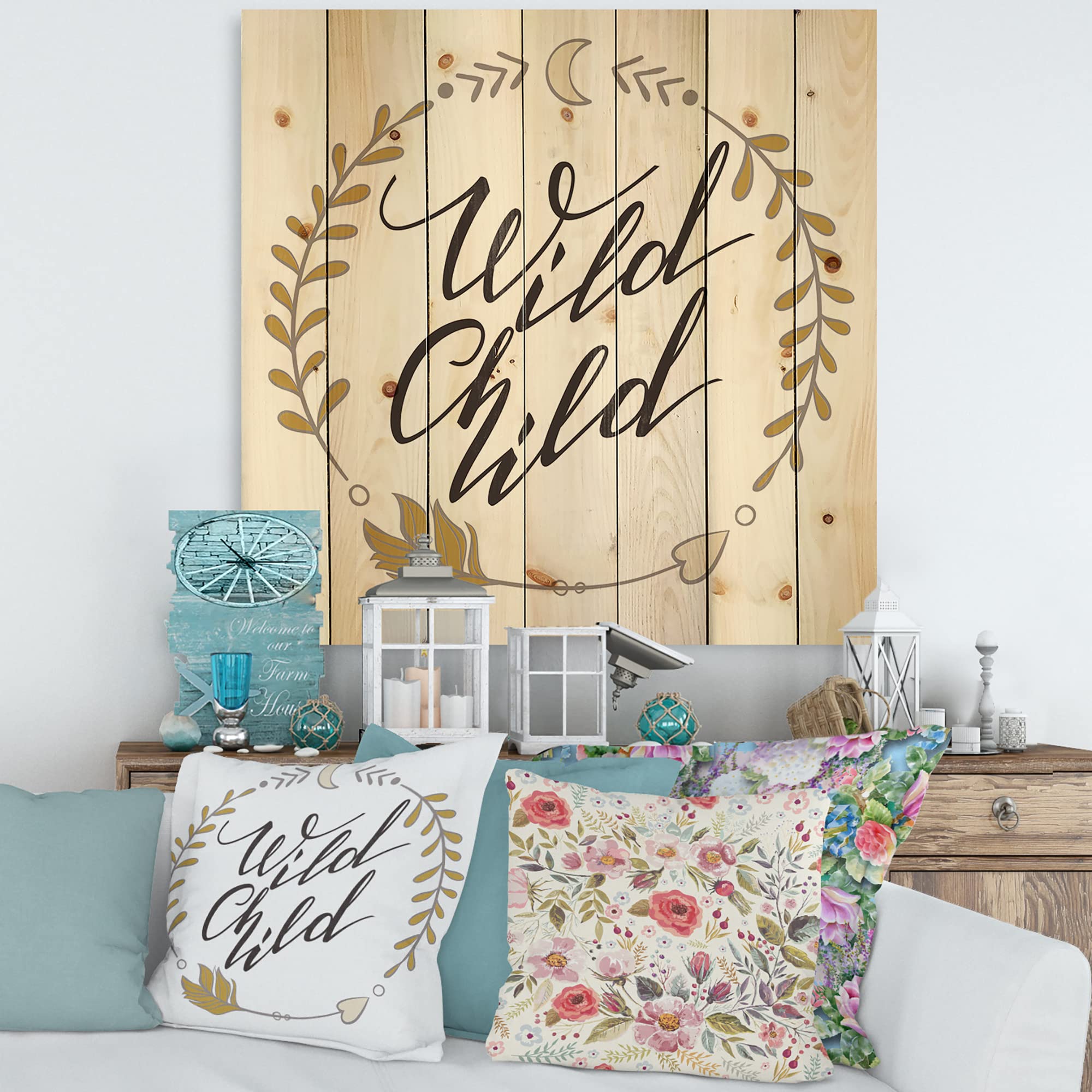 DesignQ Wild Child Traditional Wood Wall Decor - Black Wood Wall Art with Large Quotes & Sayings - Natural Pine Wood Wall Panels for Home, Office & Nursery Decor
