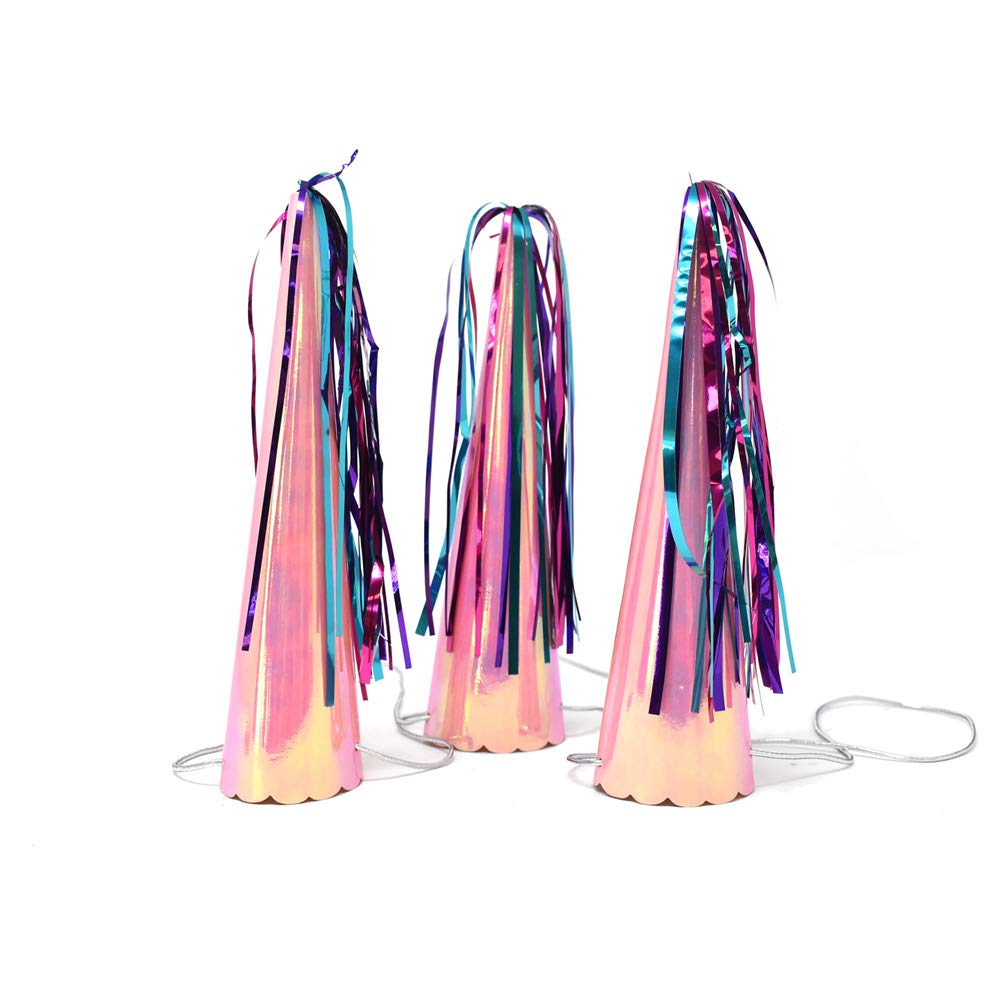 Homeford 8-Inch Pink Unicorn Horn Party Hats with Streamers - 3-Pack for Birthday Parties, Baby Showers & Festive Celebrations