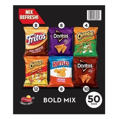 Frito-Lay Bold Mix Variety Pack - 50 Single Serve Bags of Chips & Snacks (2 oz Each) - Perfect for Parties, Office Snacks & On-the-Go Munching