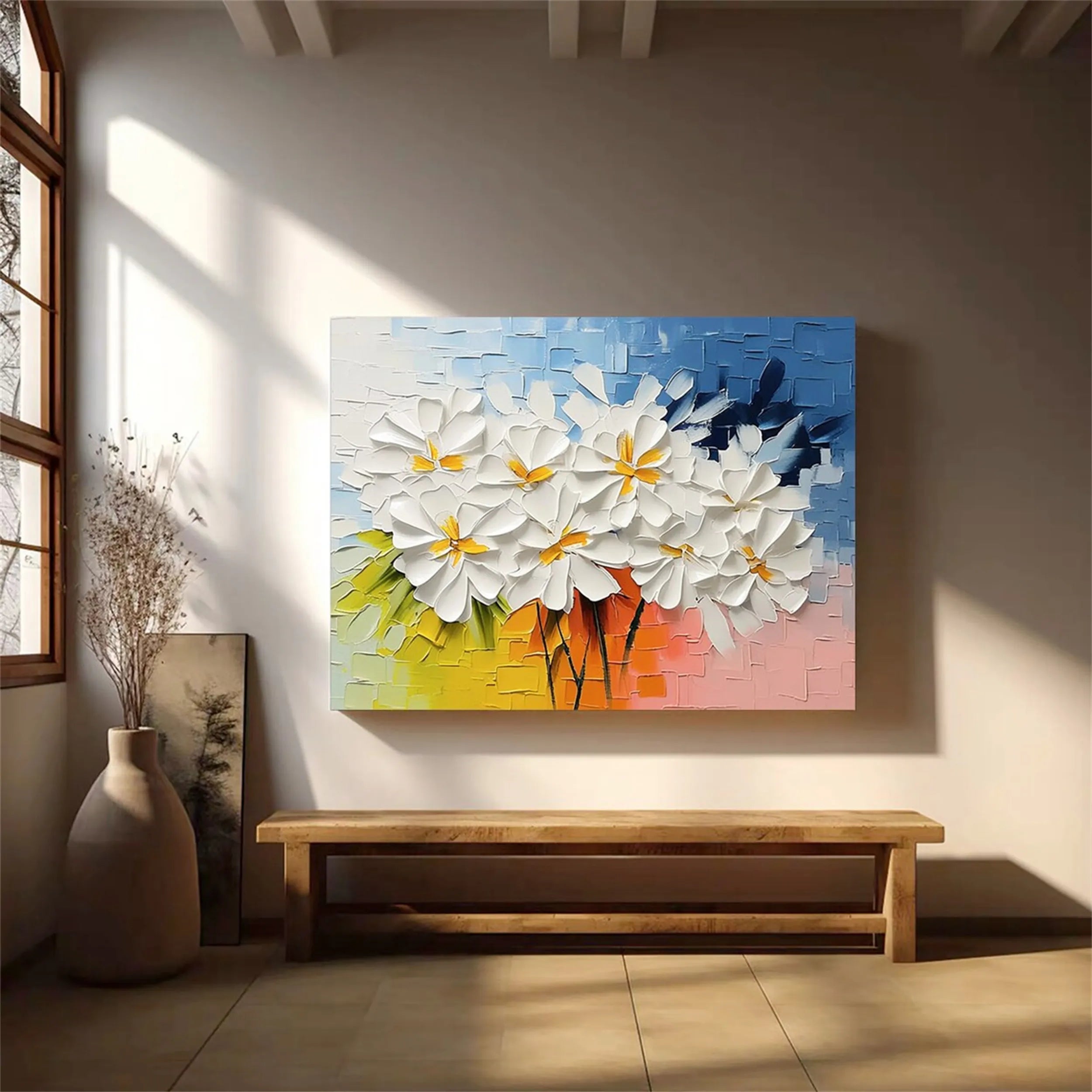Beautiful Flower and Tree Painting Wall Art - Handmade Canvas Print for Home Decor, Living Room, Bedroom, Office (Style #FT046)