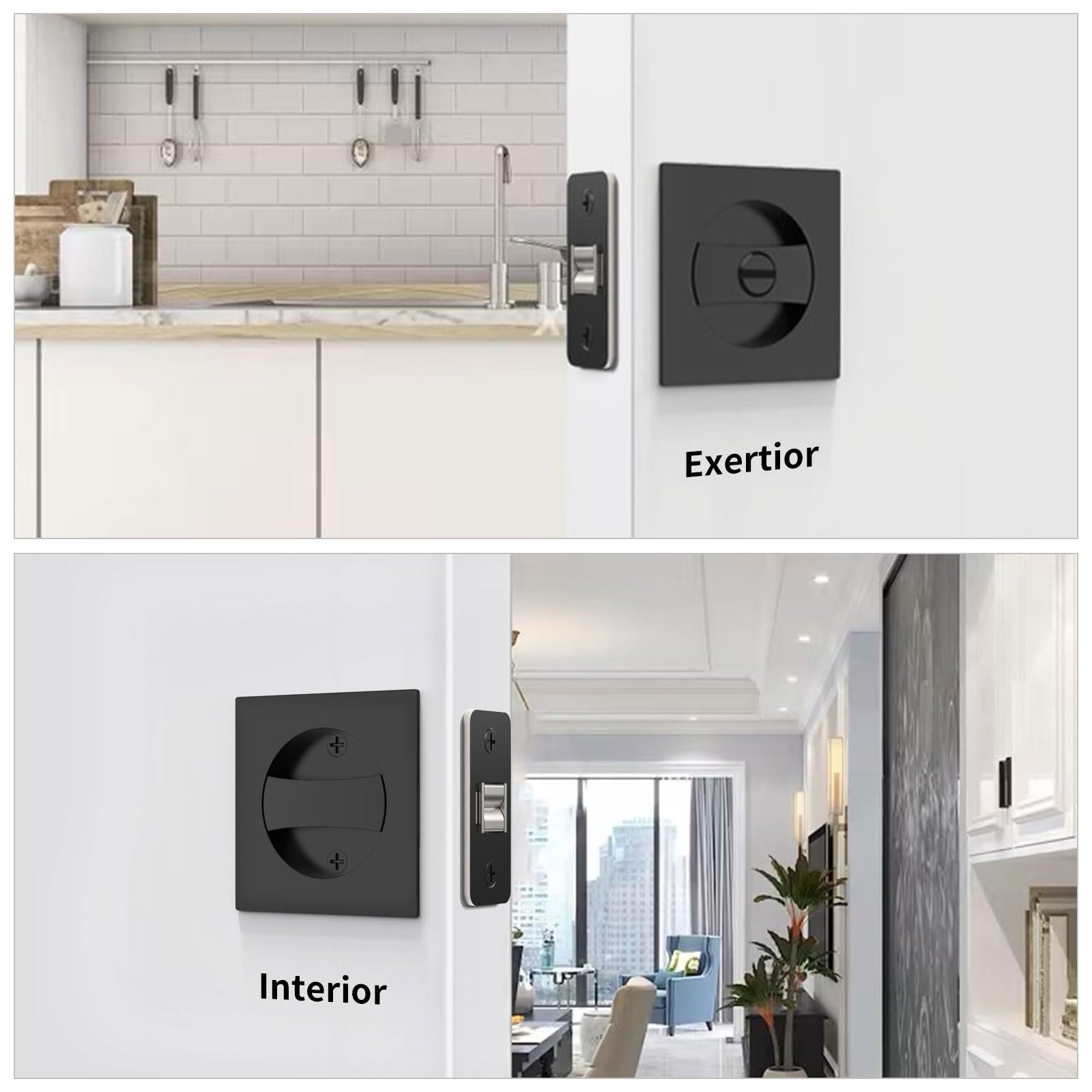 2 Pack Matte Black Pocket Door Lock - Square Flush Sliding Door Hardware for Bathroom Privacy | Secure & Stylish for Homes, Offices & Hotels