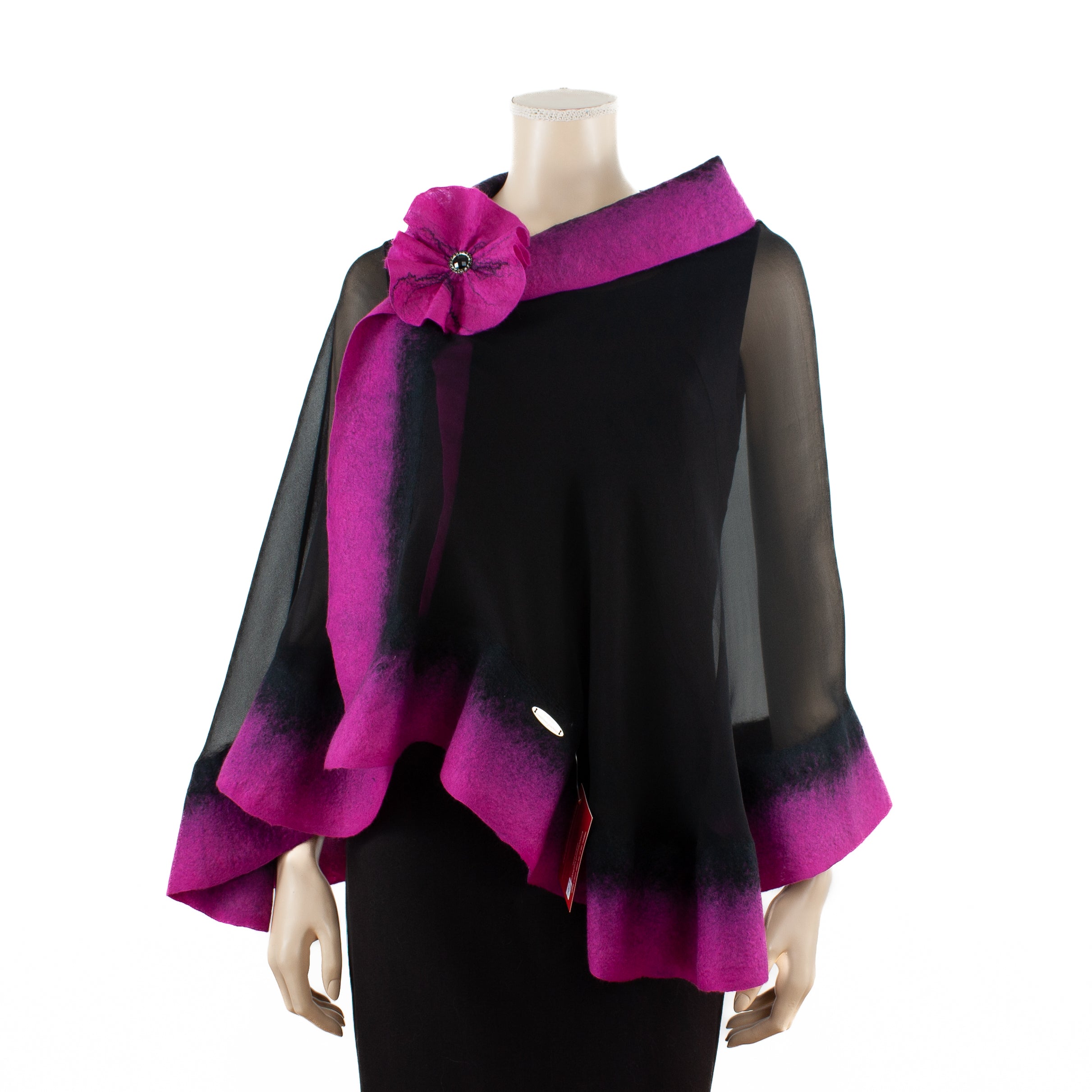 Luxury Black & Magenta Silk Shawl - Elegant Women's Fashion Scarf for Evening Wear & Special Occasions