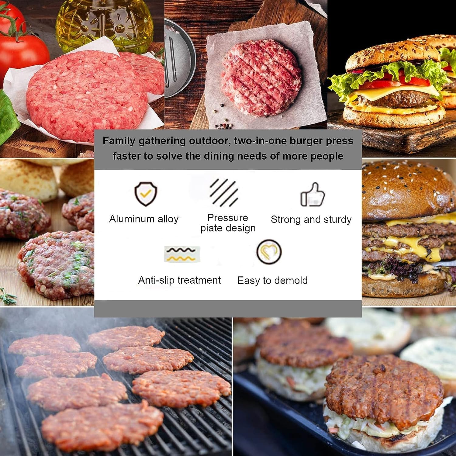 Premium GION Double Hamburger Press - Heavy Duty Stainless Steel Patty Maker for Perfect Round Burgers - Includes 1pc Patty Mold for Grilling, BBQ & Home Cooking - Ideal for Backyard Cookouts, Restaurant Use & Meal Prep